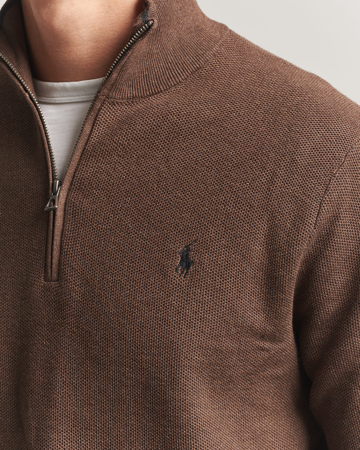 Men | Sweaters & Knitwear | Polo Ralph Lauren | Textued Half-Zip Nutmeg Brown Heather