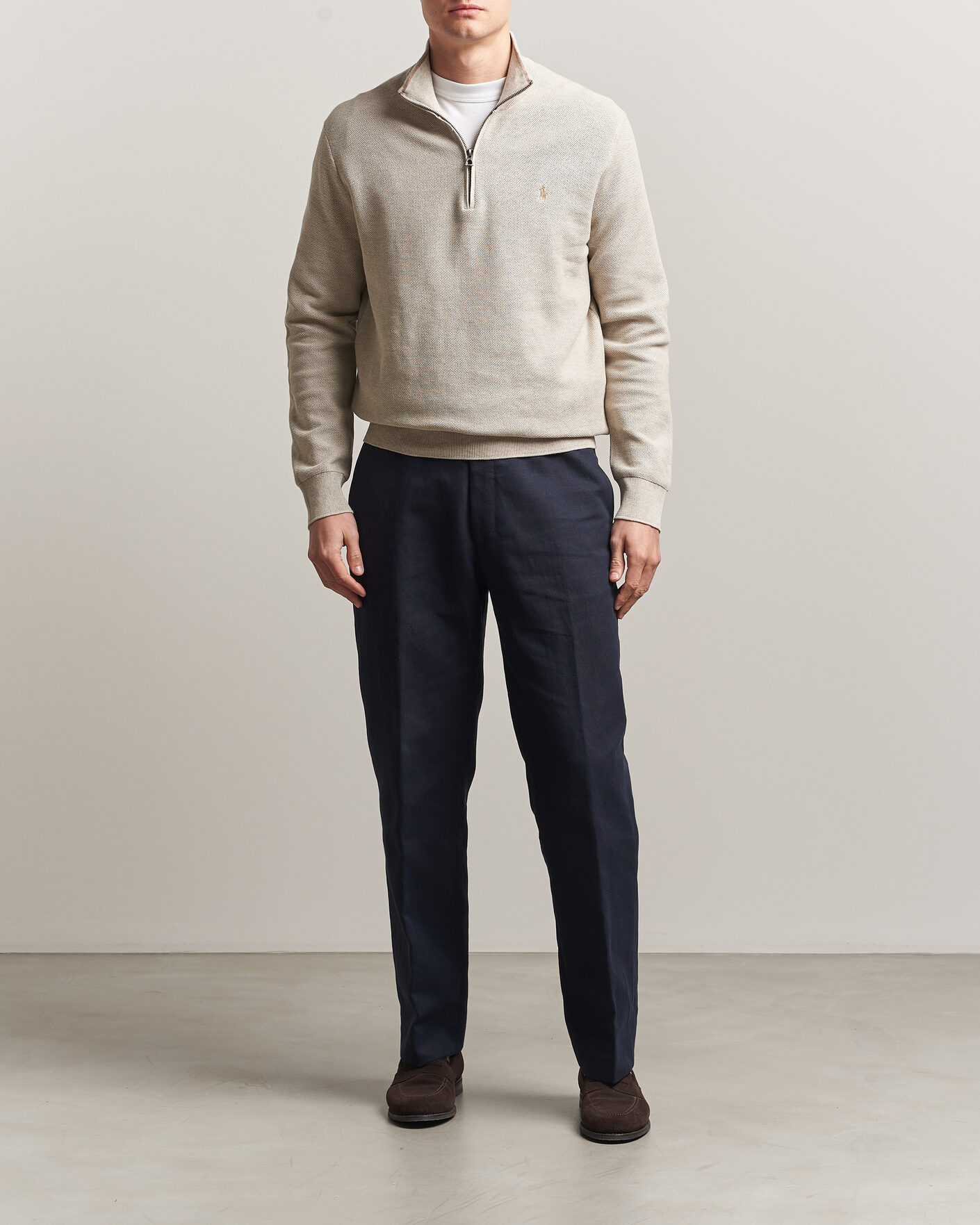 Polo Ralph Lauren Textued Half-Zip Light Walnut Brown Heather at