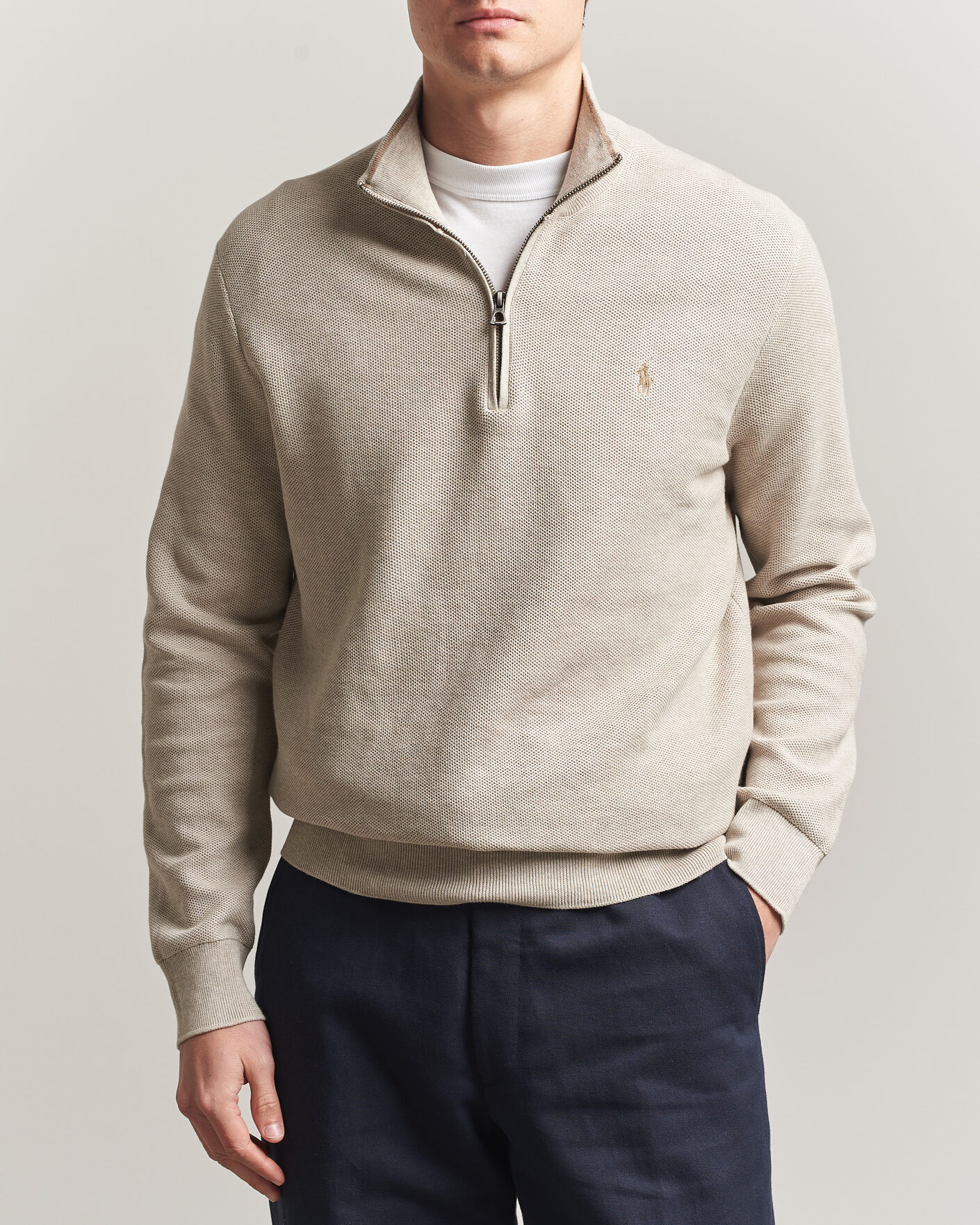 Polo Ralph Lauren Textued Half-Zip Light Walnut Brown Heather at