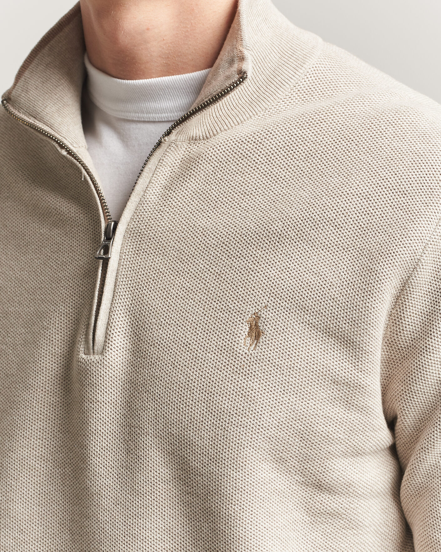 Polo Ralph Lauren Textued Half-Zip Light Walnut Brown Heather at
