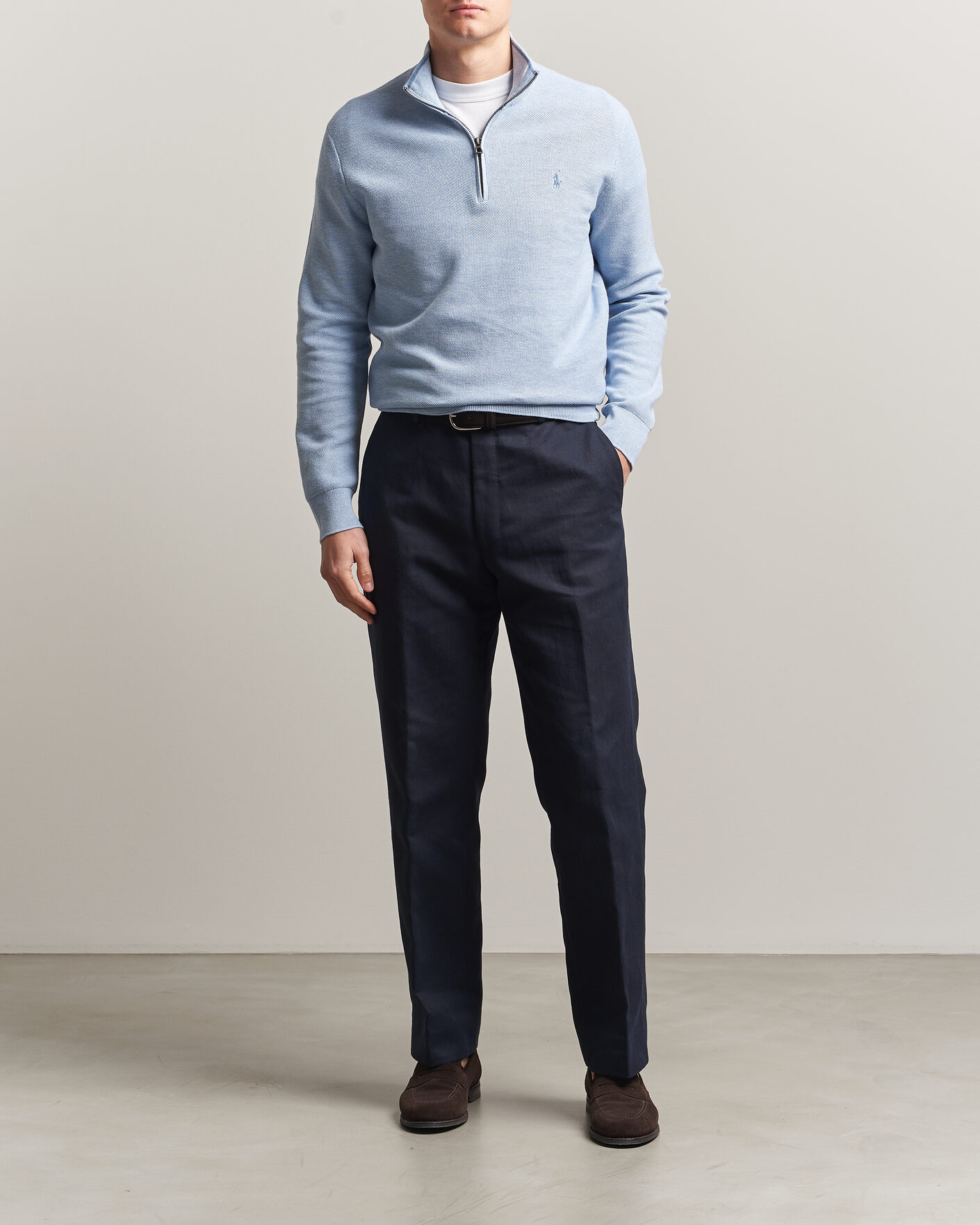 Men | Sweaters & Knitwear | Polo Ralph Lauren | Textued Half-Zip Blue Hyacinth Heather