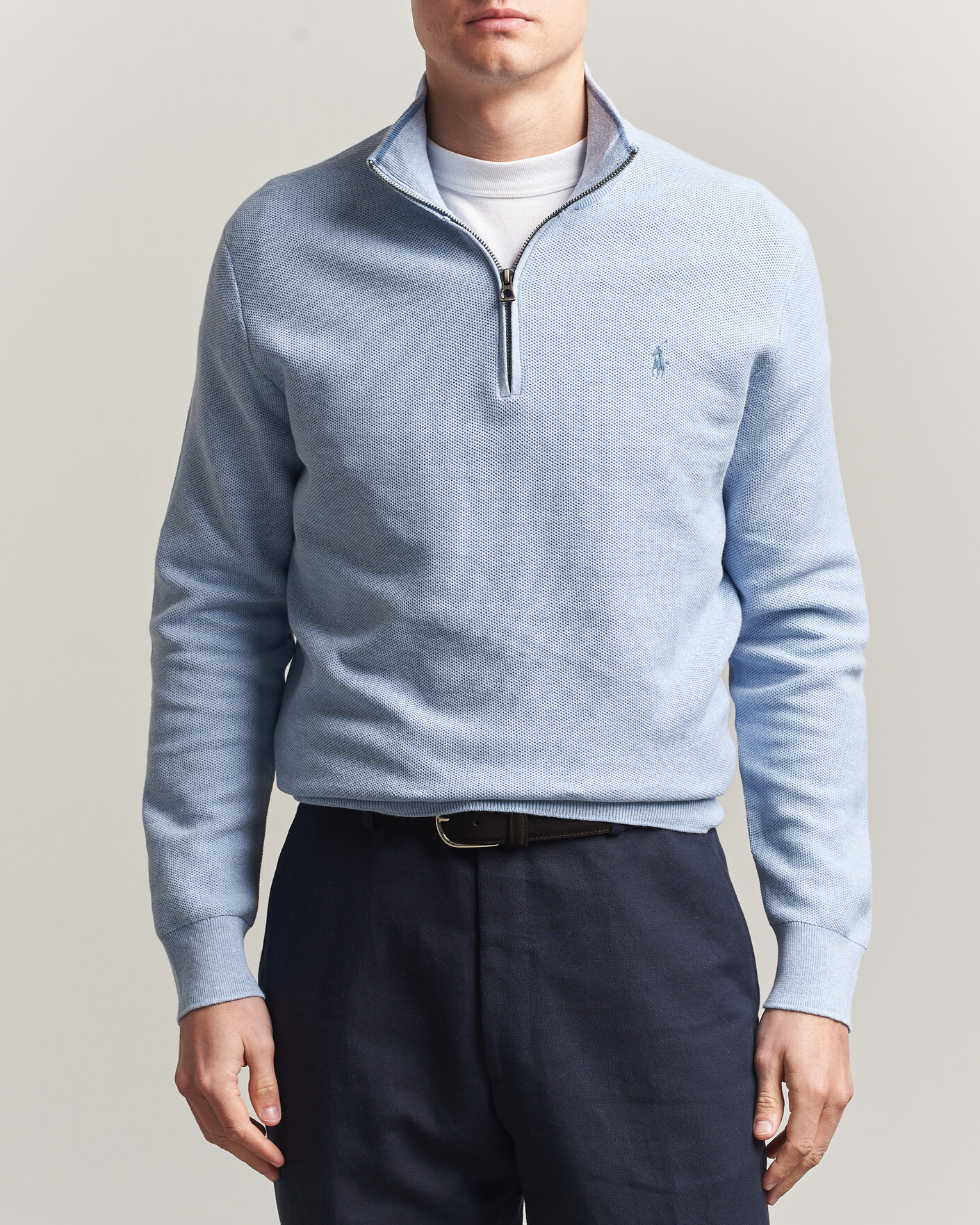 Men | Sweaters & Knitwear | Polo Ralph Lauren | Textued Half-Zip Blue Hyacinth Heather