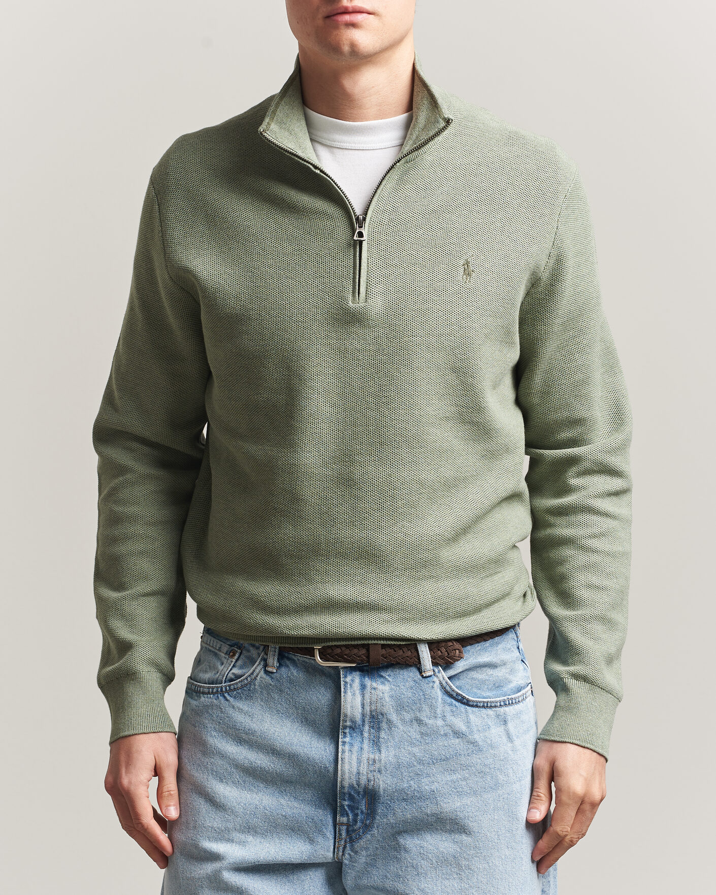 Men | Sweaters & Knitwear | Polo Ralph Lauren | Textued Half-Zip Fern Green Heather