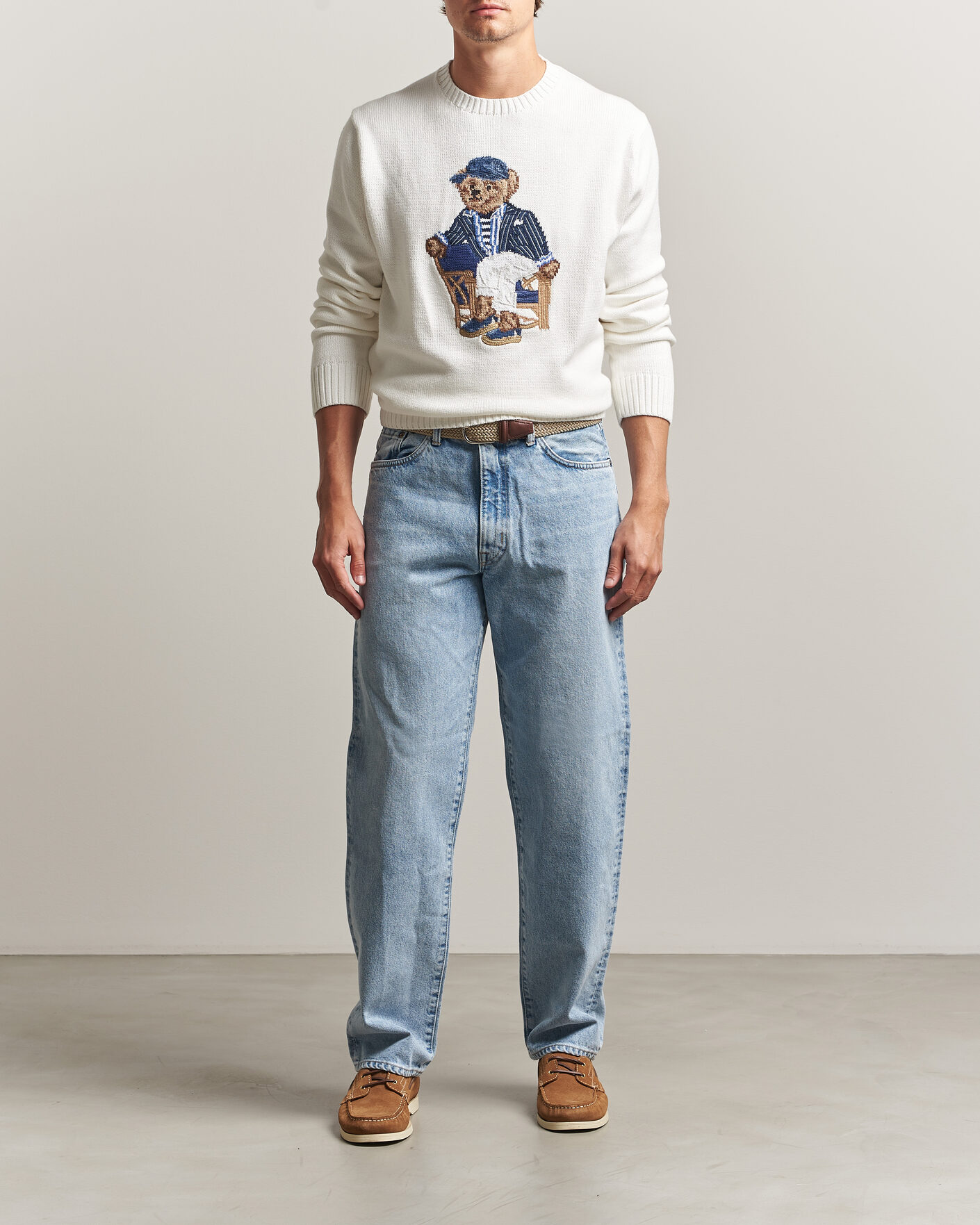 Polo Ralph Lauren Newport Bear Cotton/Linen Sweater Deckwash White