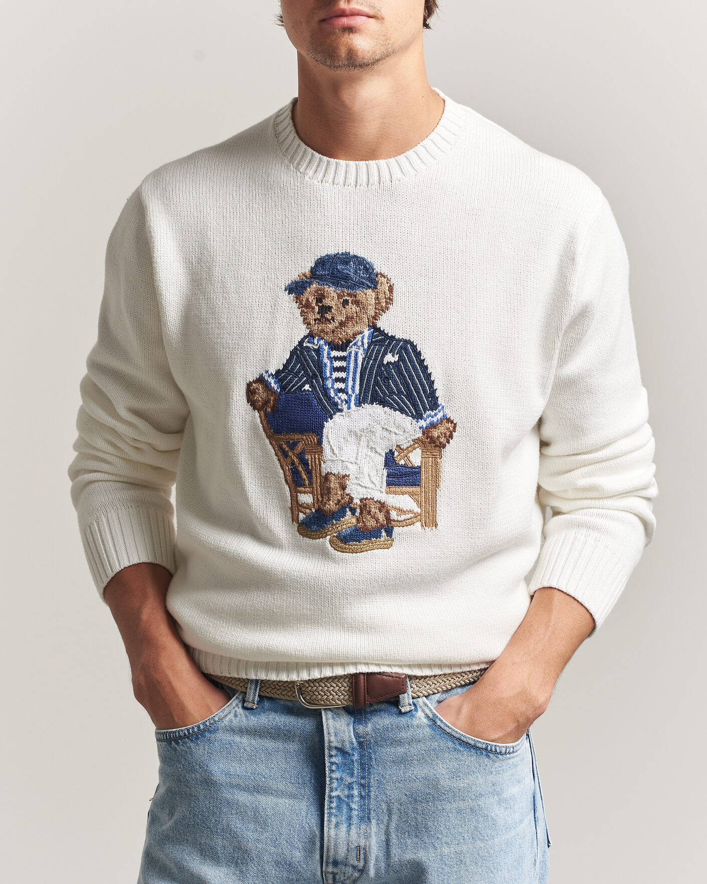 Polo Ralph Lauren Newport Bear Cotton/Linen Sweater Deckwash White