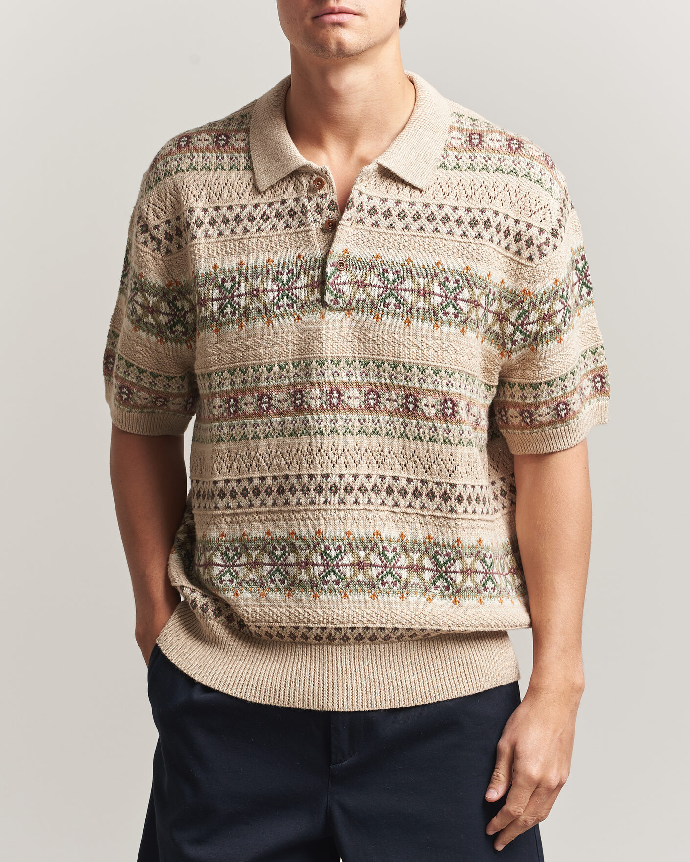 Men | Sweaters & Knitwear | Polo Ralph Lauren | Cotton/Linen Fairisle Polo Tan Combo