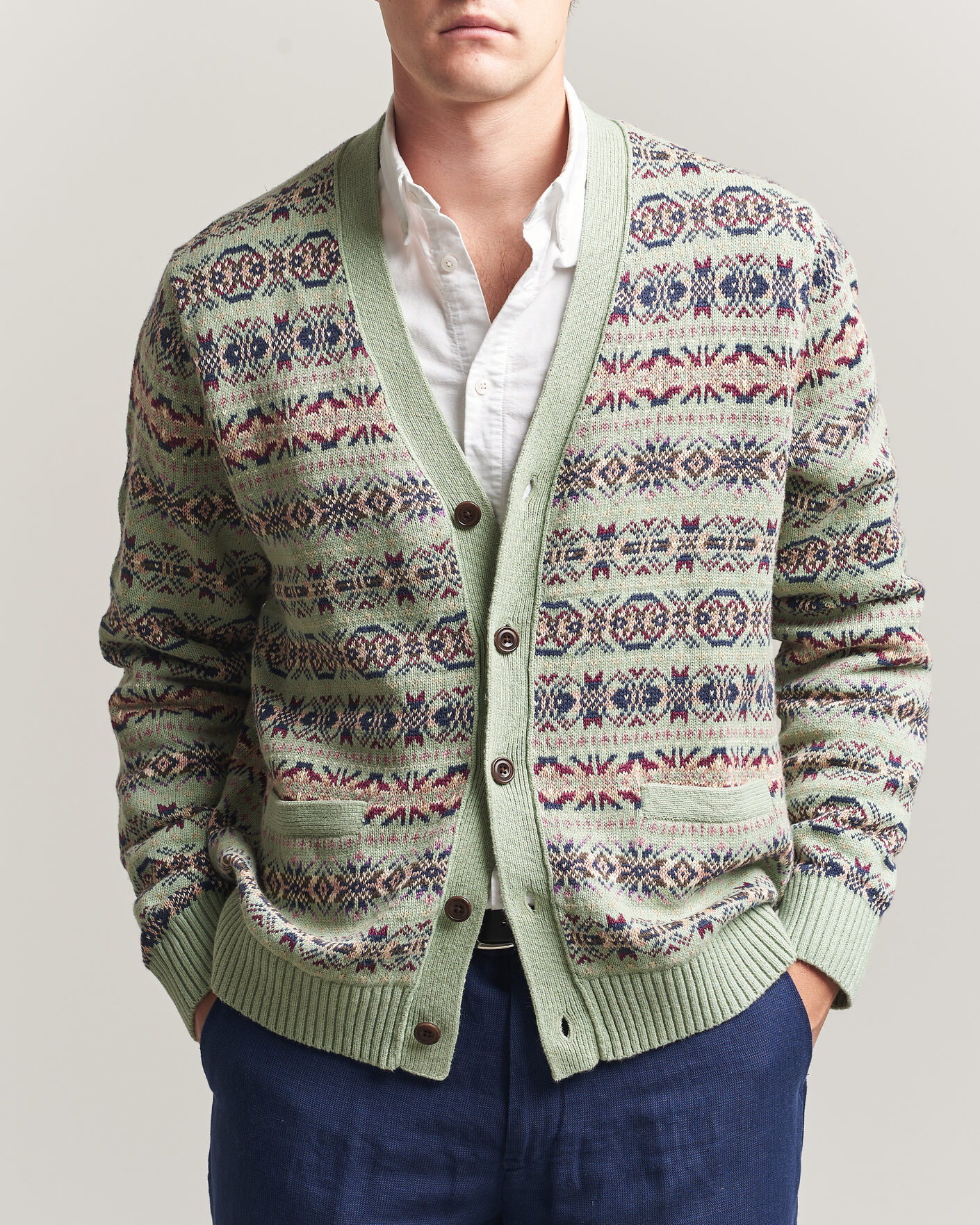 Polo Ralph Lauren Cotton/Linen Fairisle Cardigan Green Combo at
