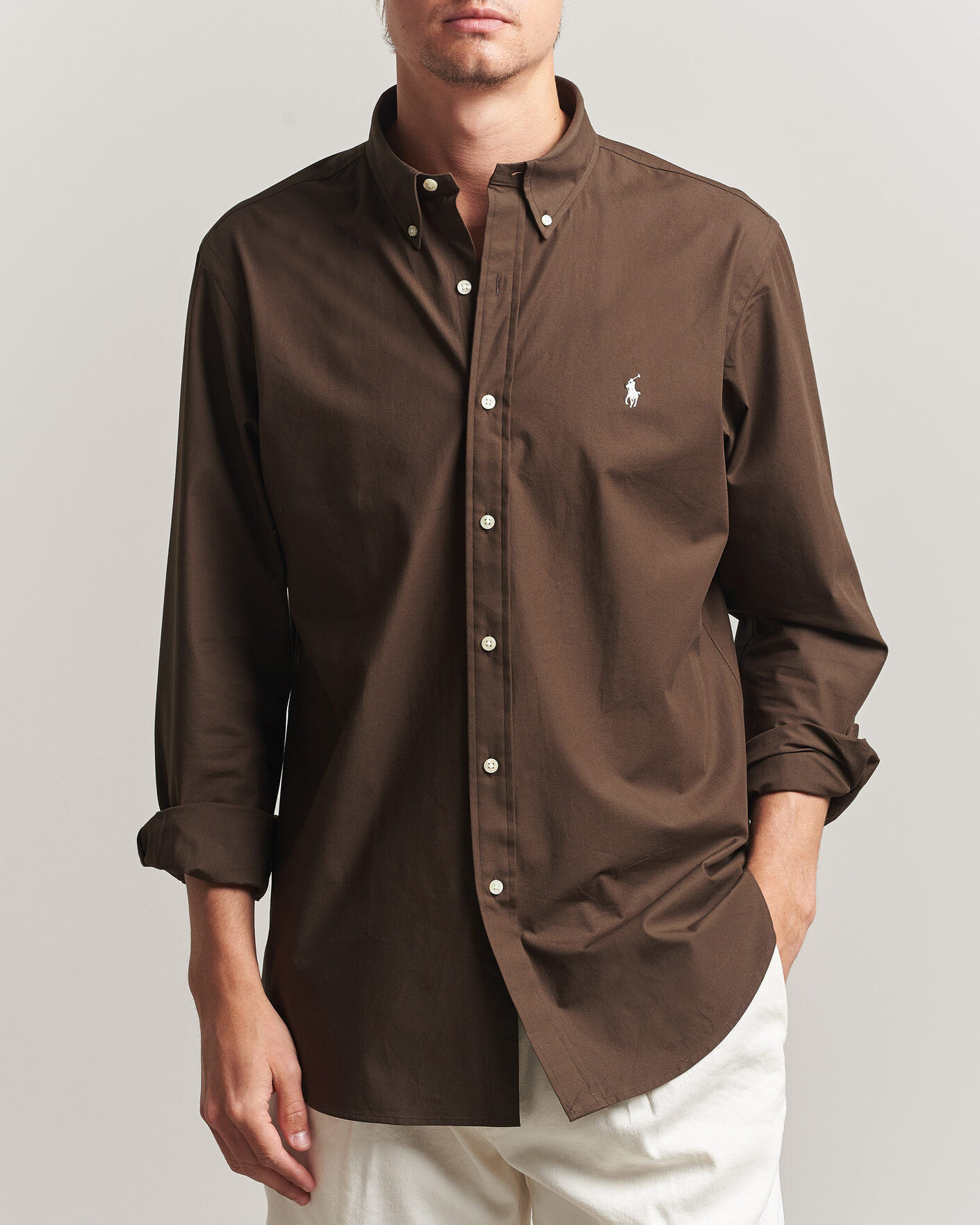 Men | Shirts | Polo Ralph Lauren | Custom Fit Poplin Shirt Nutmeg Brown