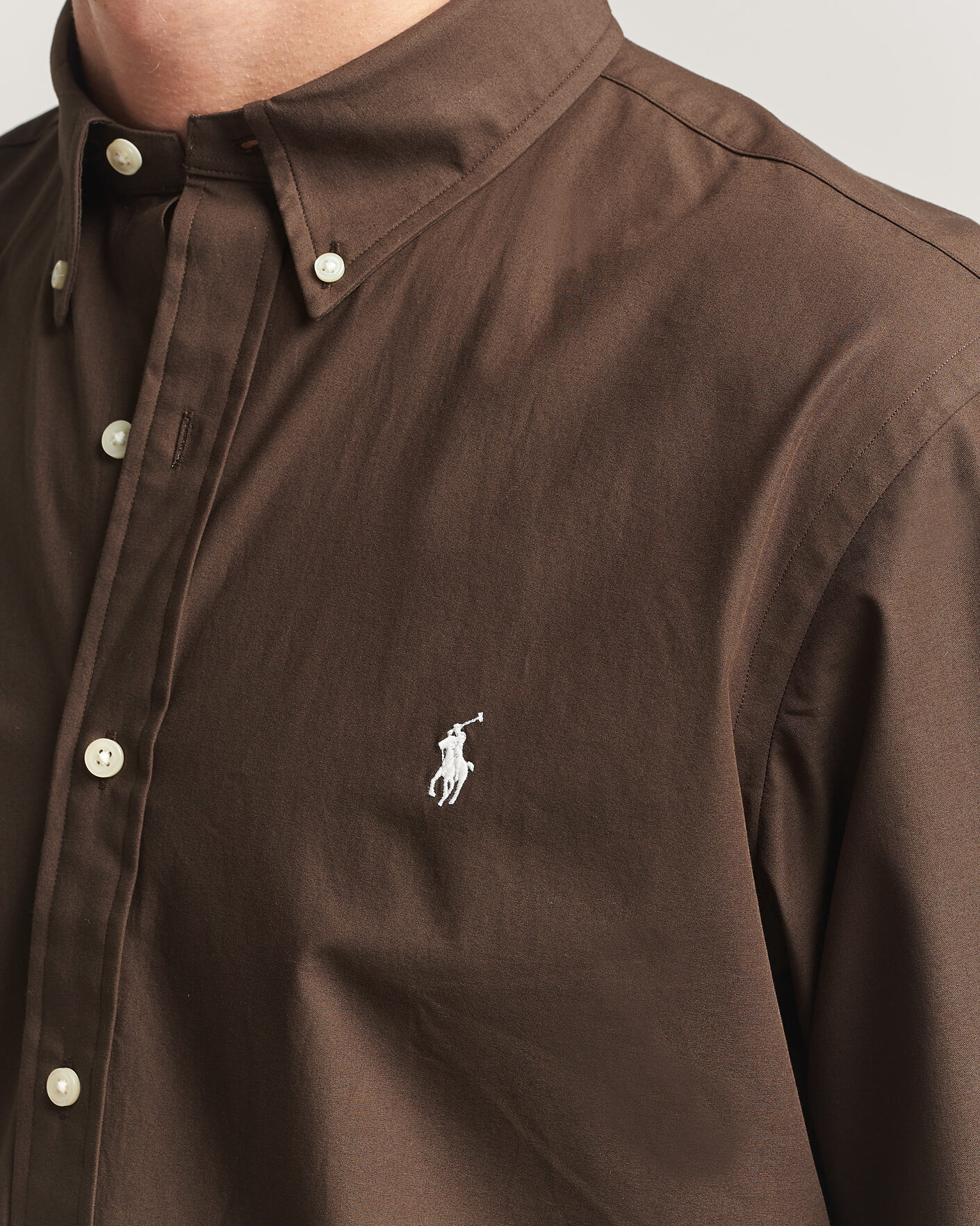 Men | Shirts | Polo Ralph Lauren | Custom Fit Poplin Shirt Nutmeg Brown