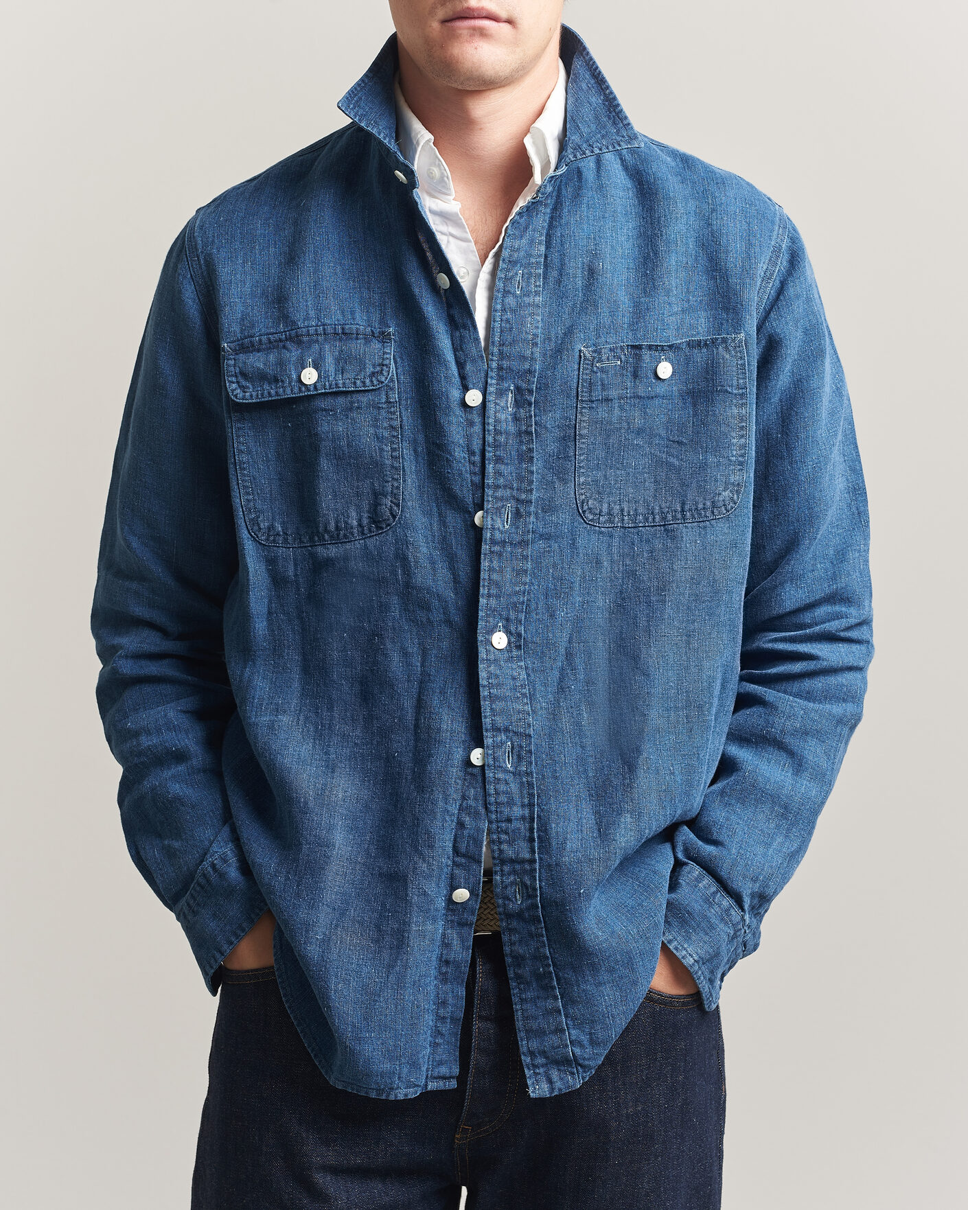 Men | Shirts | Polo Ralph Lauren | Indigo/Linen Western Shirt Medium Wash
