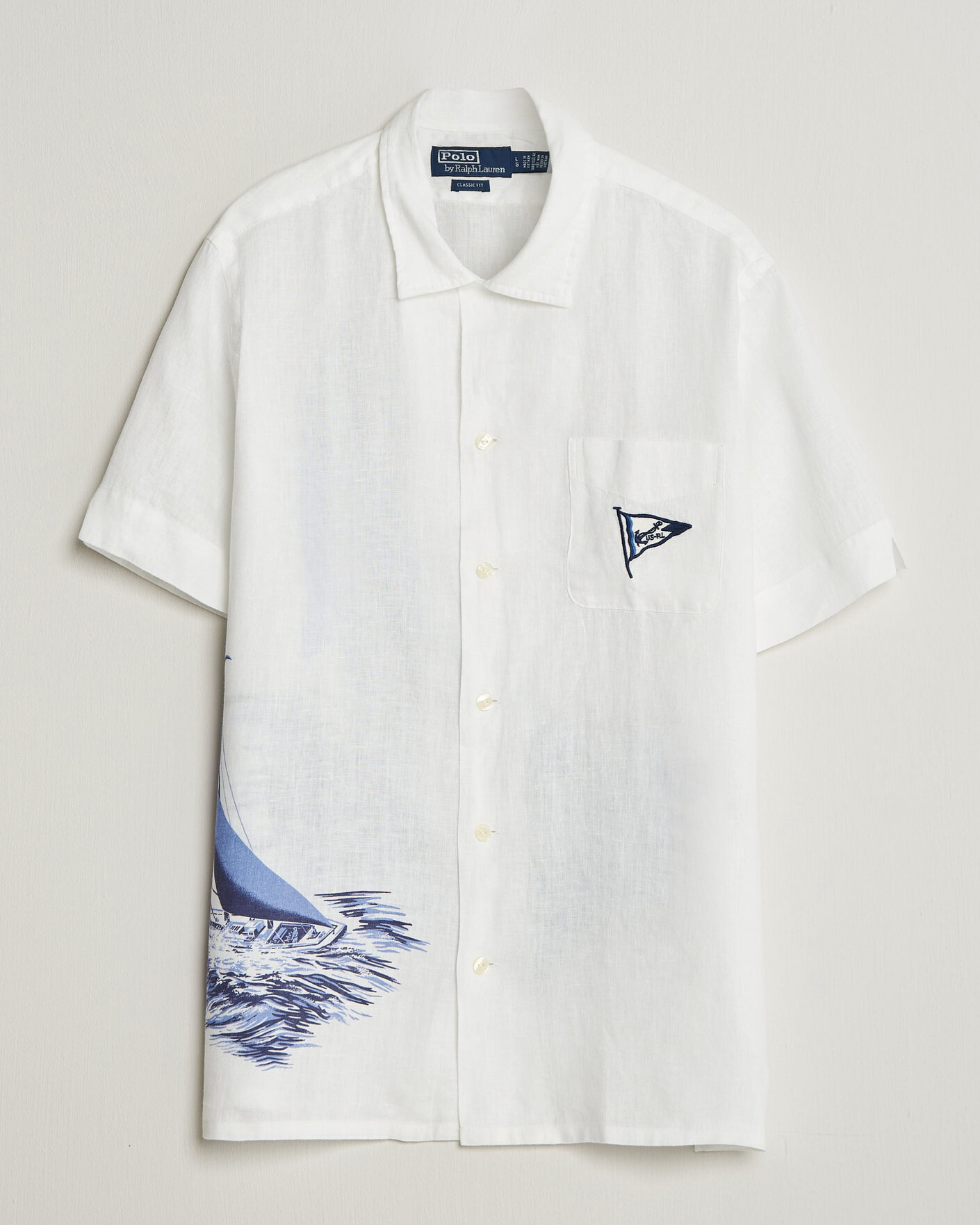 Polo Ralph Lauren Linen Camp Shirt Vintage Nautical Sail at