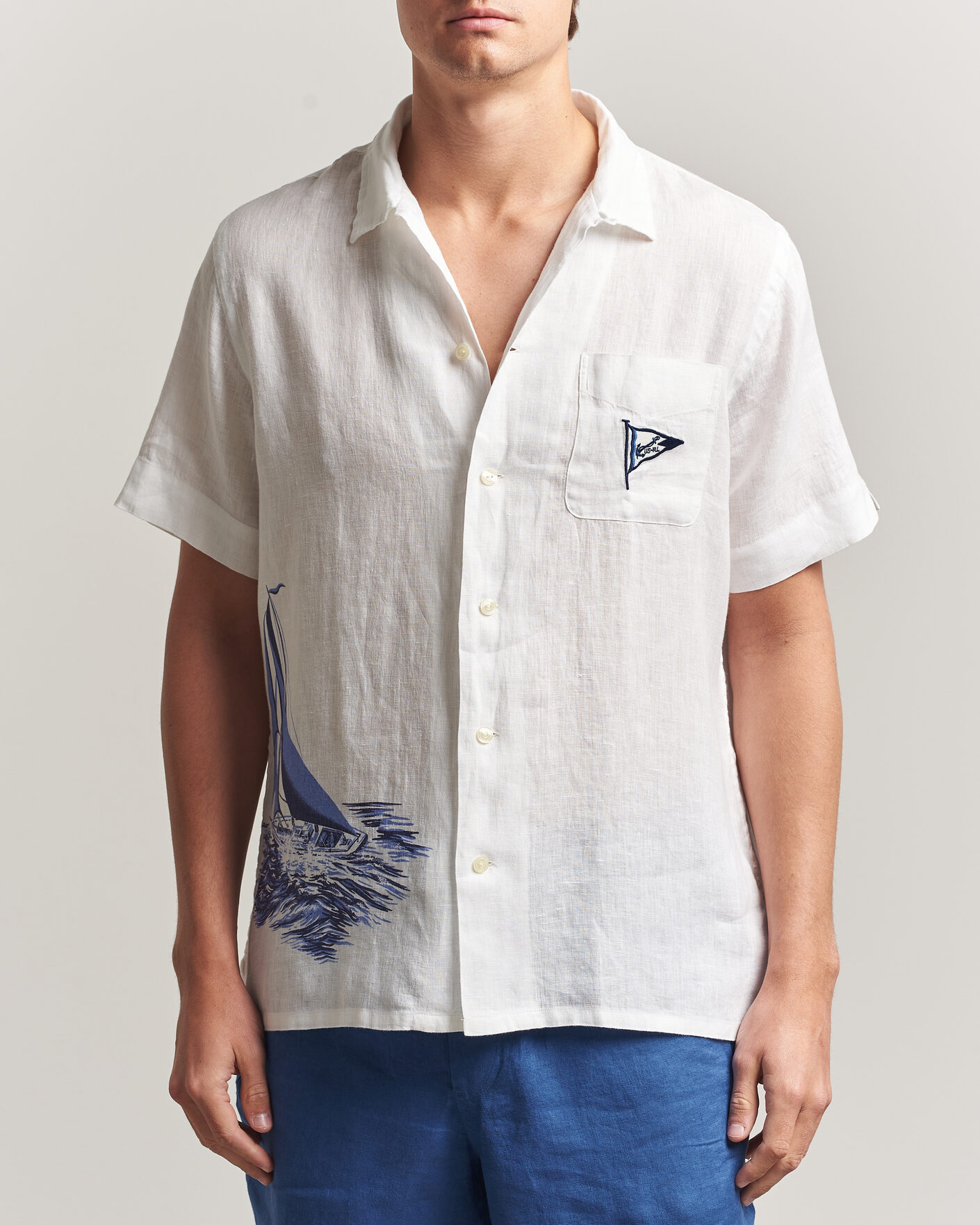 Polo Ralph Lauren Linen Camp Shirt Vintage Nautical Sail at