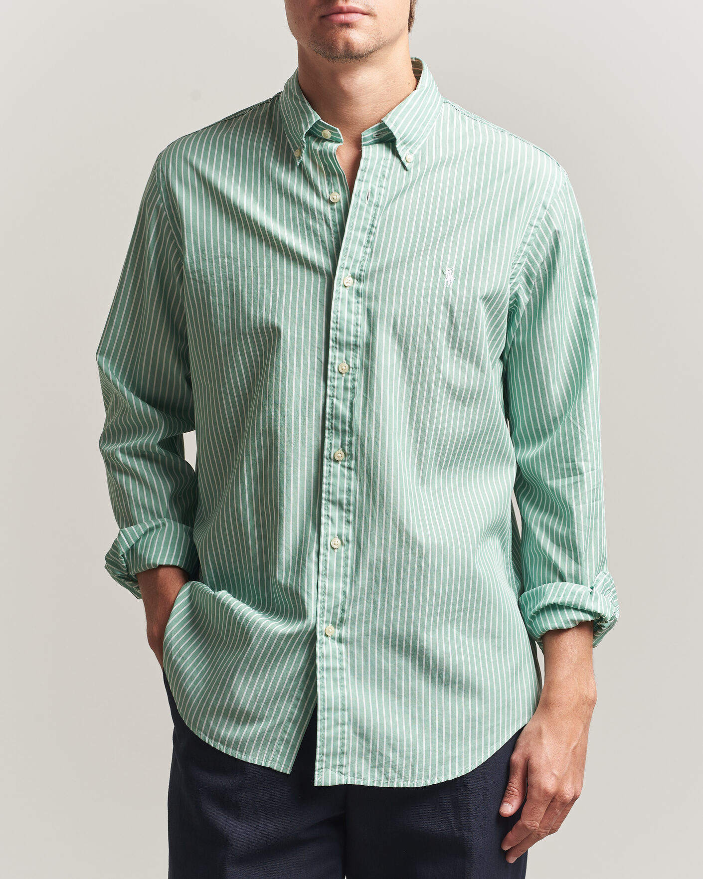Men | Shirts | Polo Ralph Lauren | Custom Fit Stripe Poplin Shirt Faded Mint