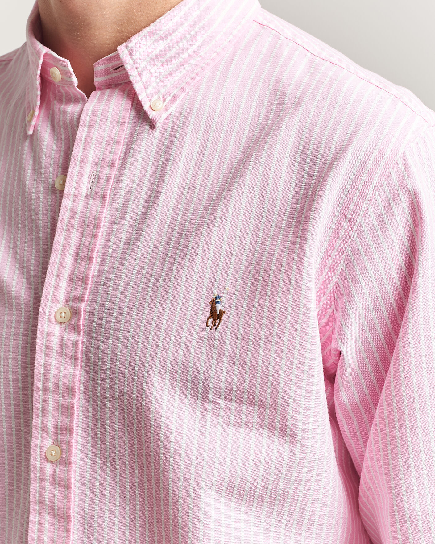 Men | Shirts | Polo Ralph Lauren | Custom Fit Seersucker/Oxford Stripe Shirt New Rose