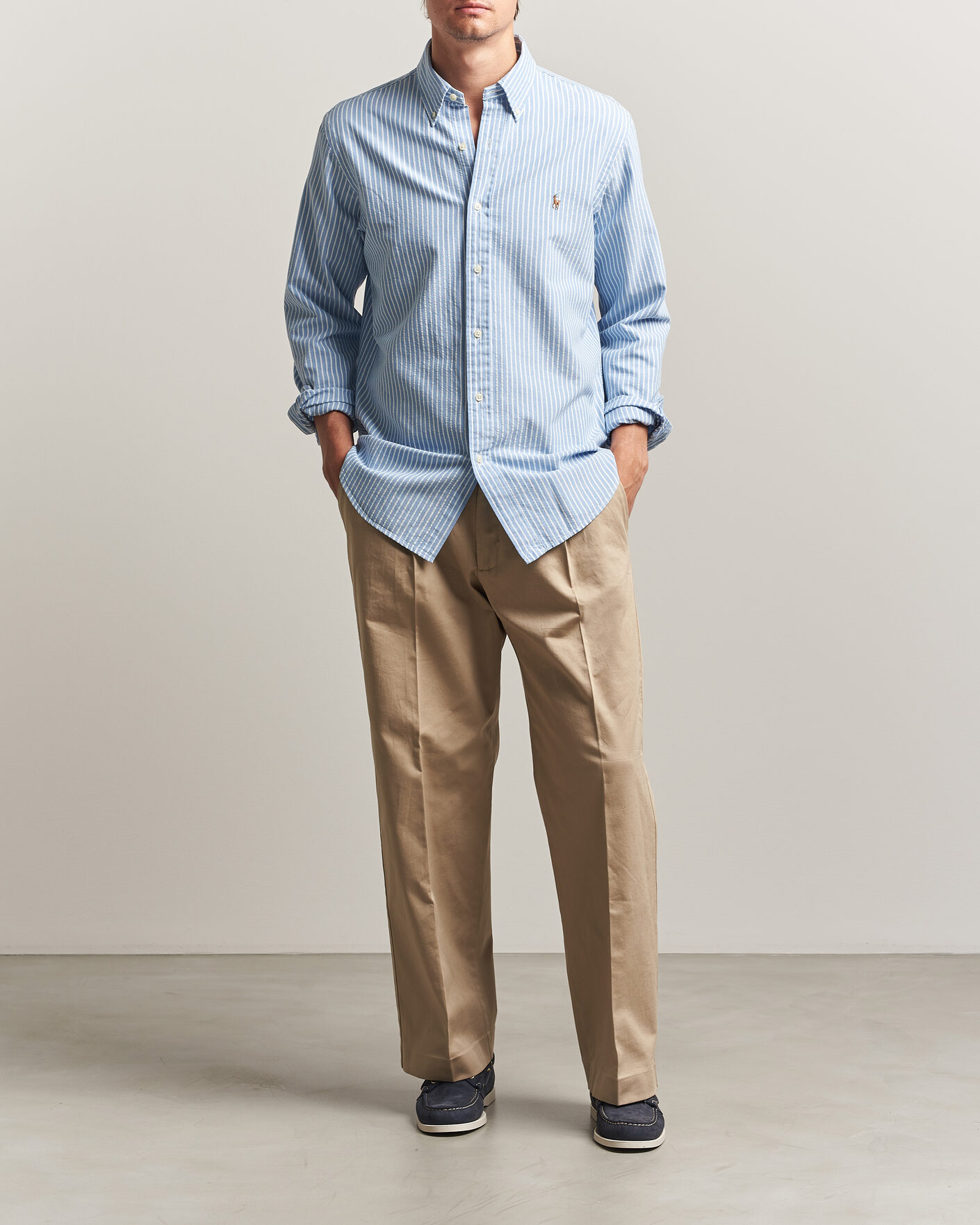 Men | Shirts | Polo Ralph Lauren | Custom Fit Seersucker/Oxford Stripe Shirt Blue