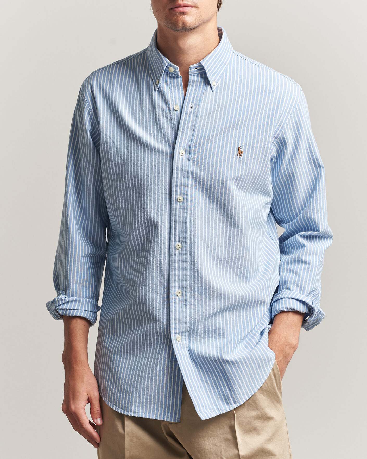 Men | Shirts | Polo Ralph Lauren | Custom Fit Seersucker/Oxford Stripe Shirt Blue