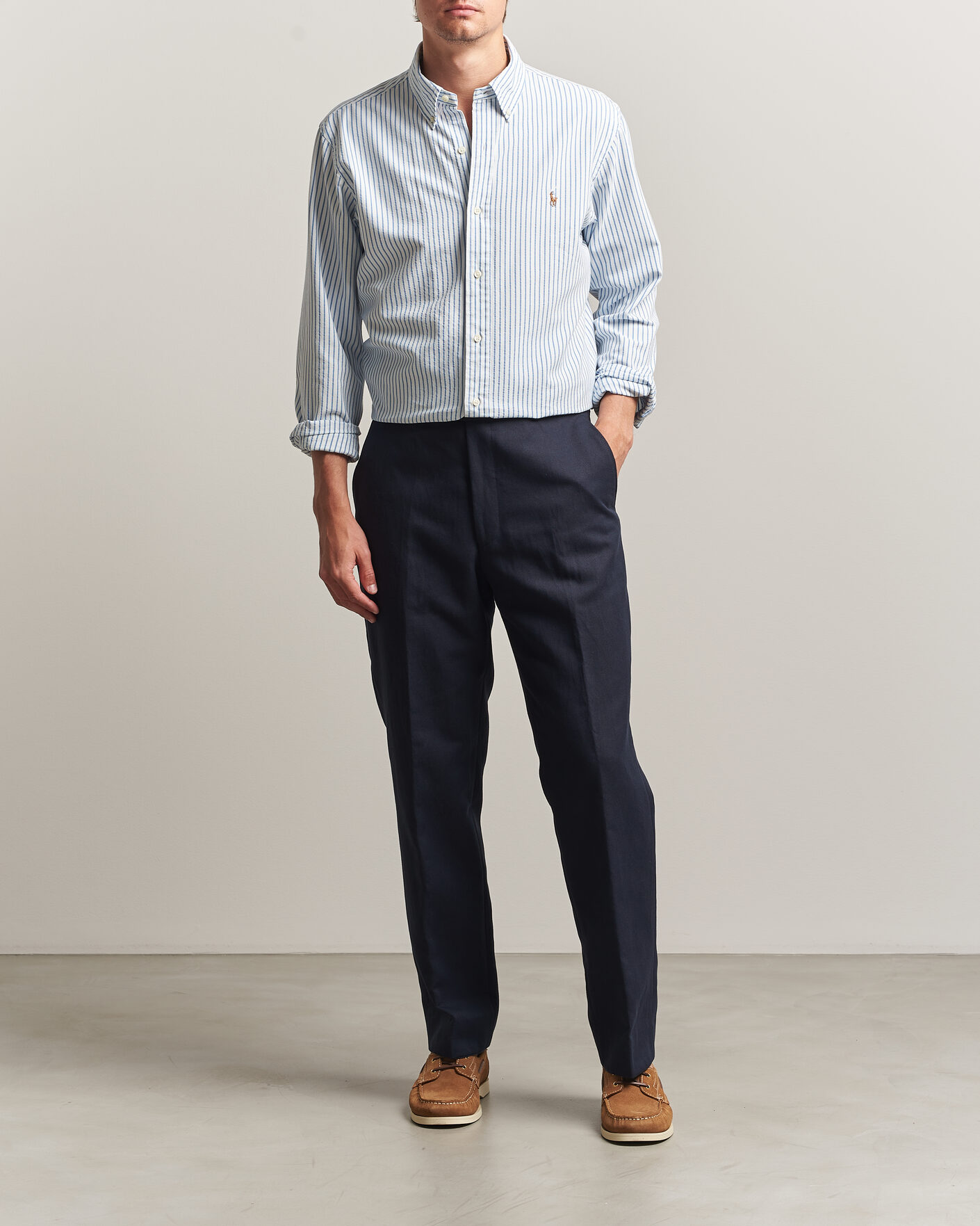 Men | Shirts | Polo Ralph Lauren | Custom Fit Seersucker/Oxford Stripe Shirt White/Blue