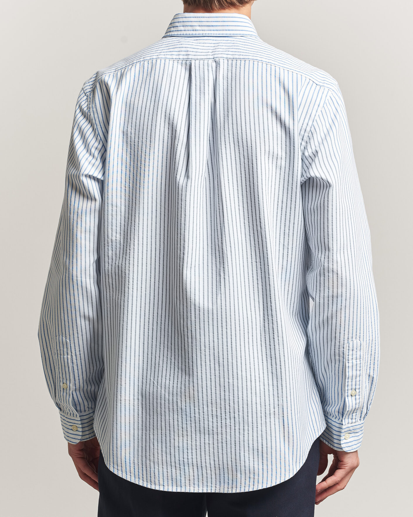 Men | Shirts | Polo Ralph Lauren | Custom Fit Seersucker/Oxford Stripe Shirt White/Blue