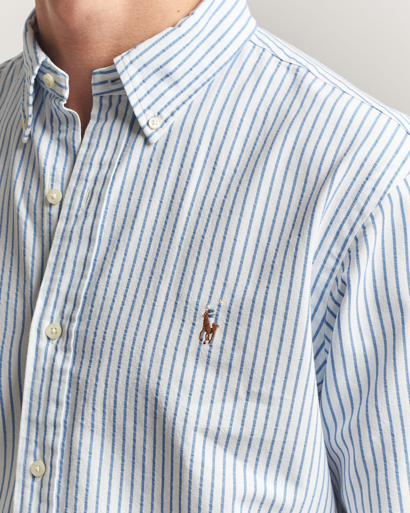 Men | Shirts | Polo Ralph Lauren | Custom Fit Seersucker/Oxford Stripe Shirt White/Blue