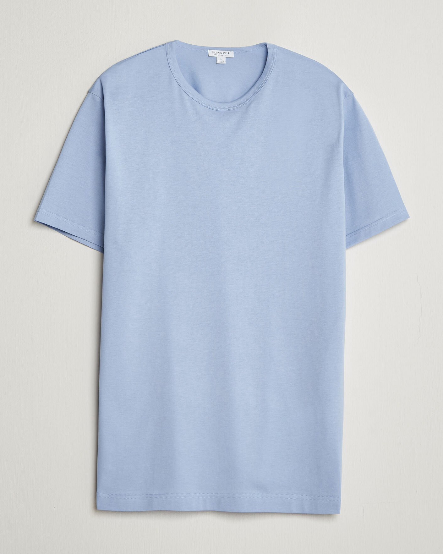 Men | T-Shirts | Sunspel | Crew Neck Q82 Cotton T-Shirt Sky Blue