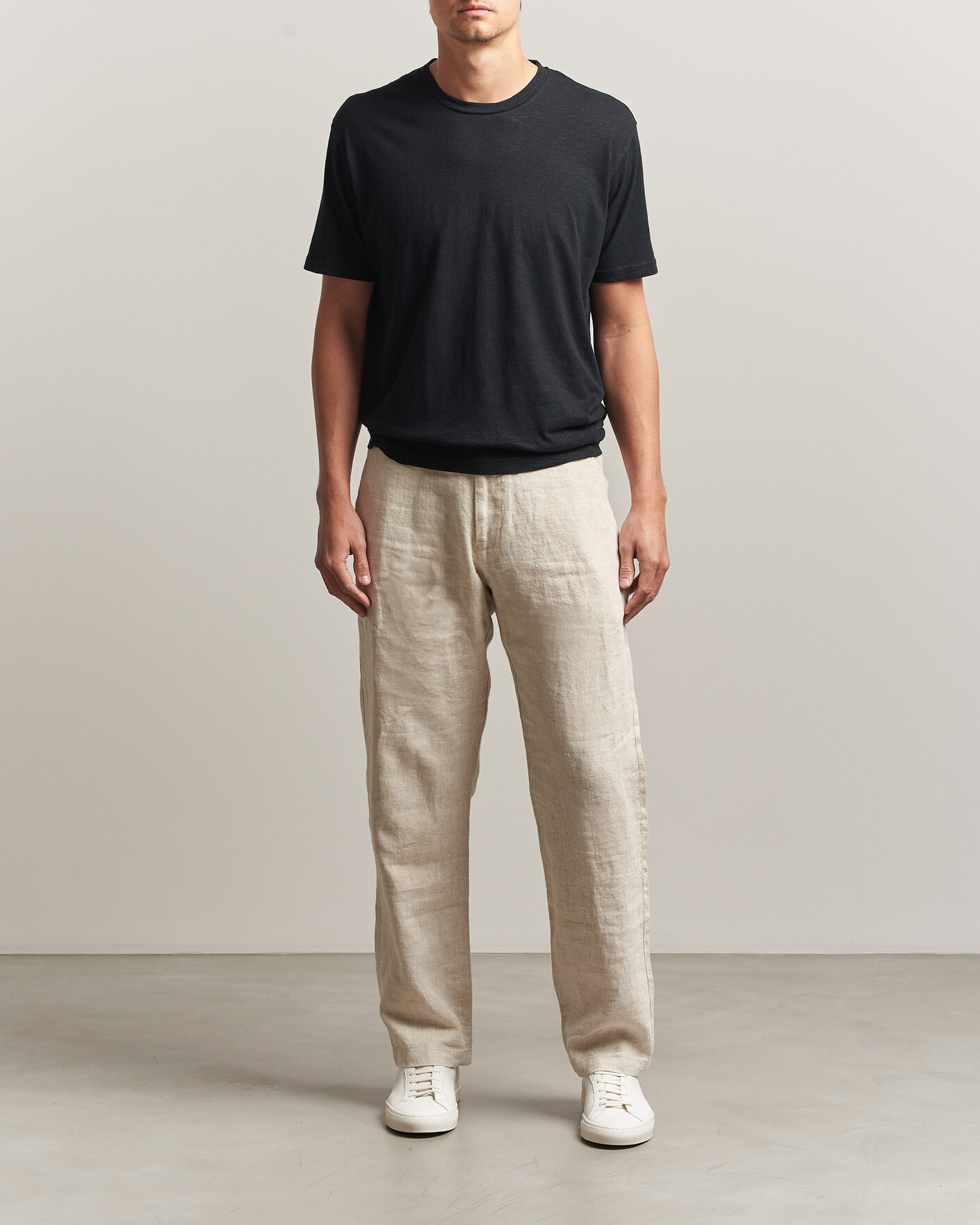 Men | T-Shirts | Sunspel | Pima Cotton/Linen T-Shirt Black