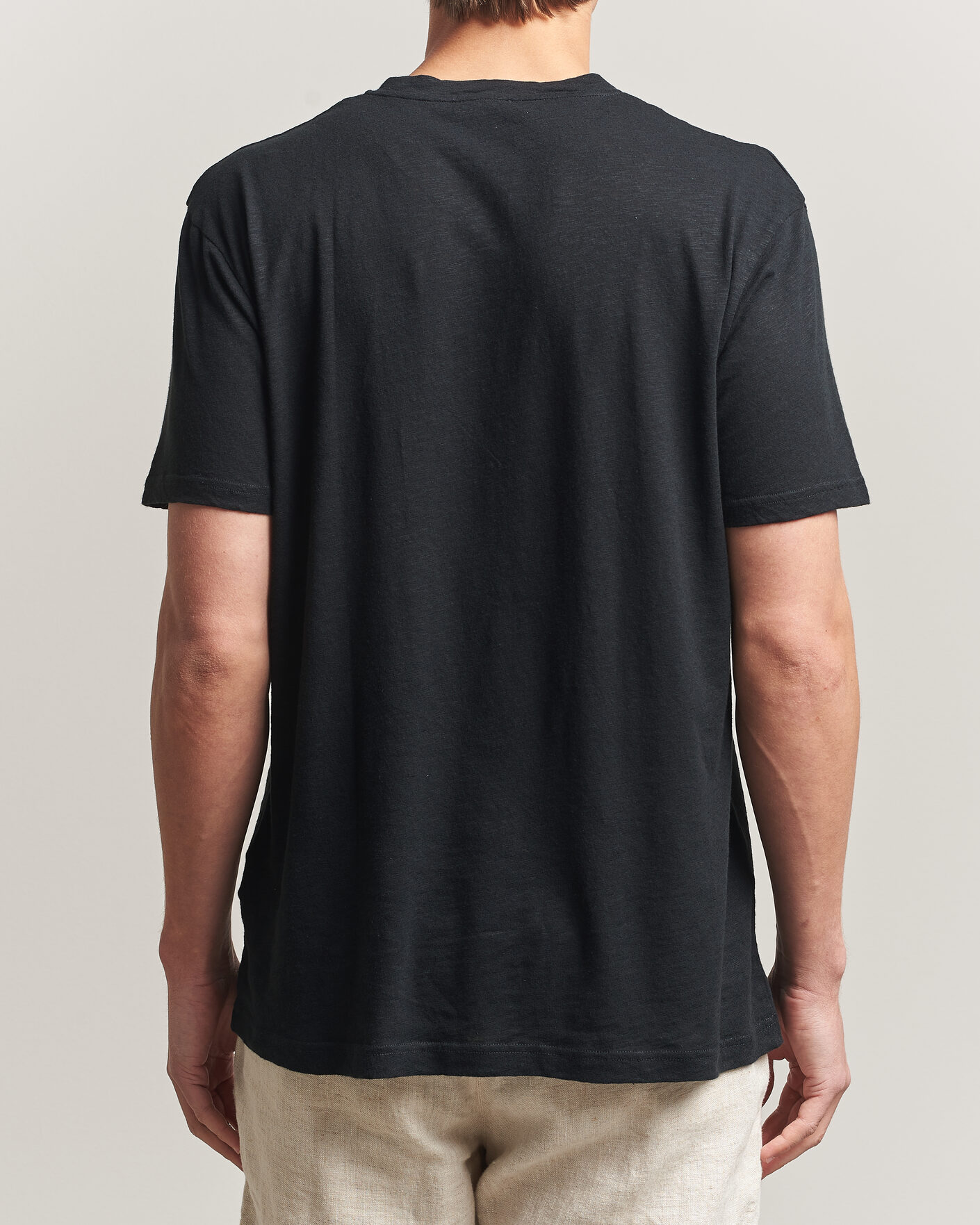 Men | T-Shirts | Sunspel | Pima Cotton/Linen T-Shirt Black