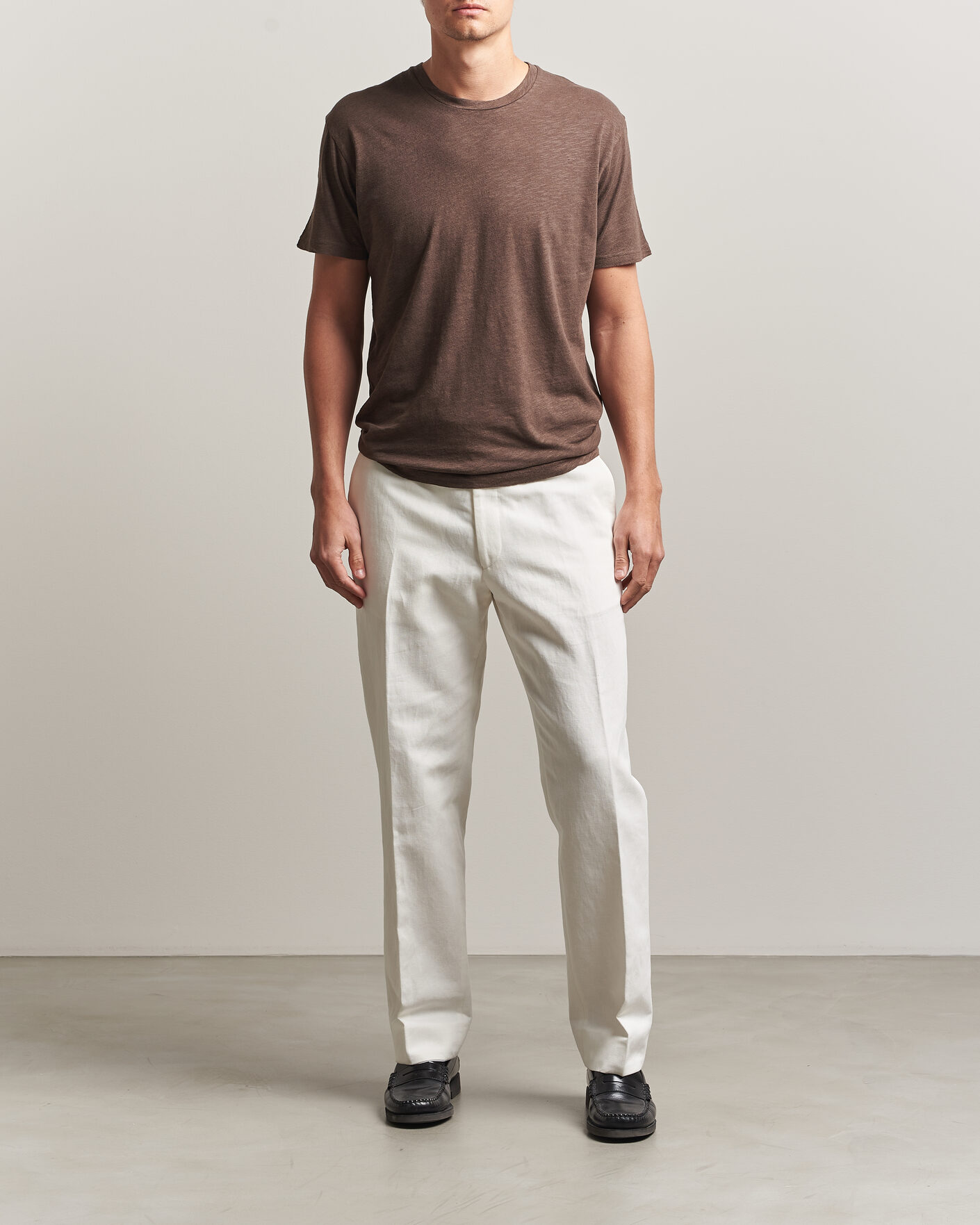 Sunspel Pima Cotton/Linen T-Shirt Dark Walnut at CareOfCarl.com