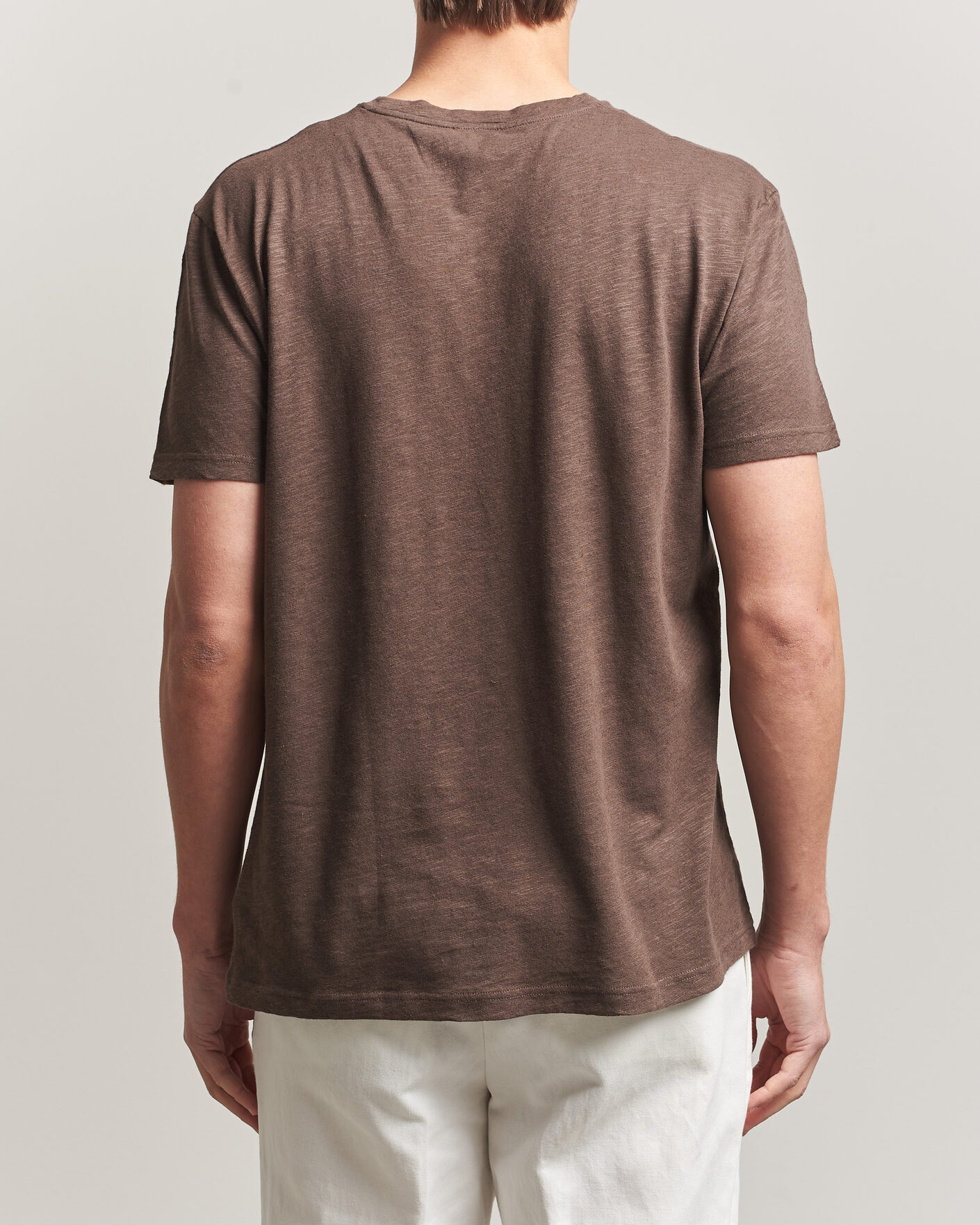 Men | T-Shirts | Sunspel | Pima Cotton/Linen T-Shirt Dark Walnut