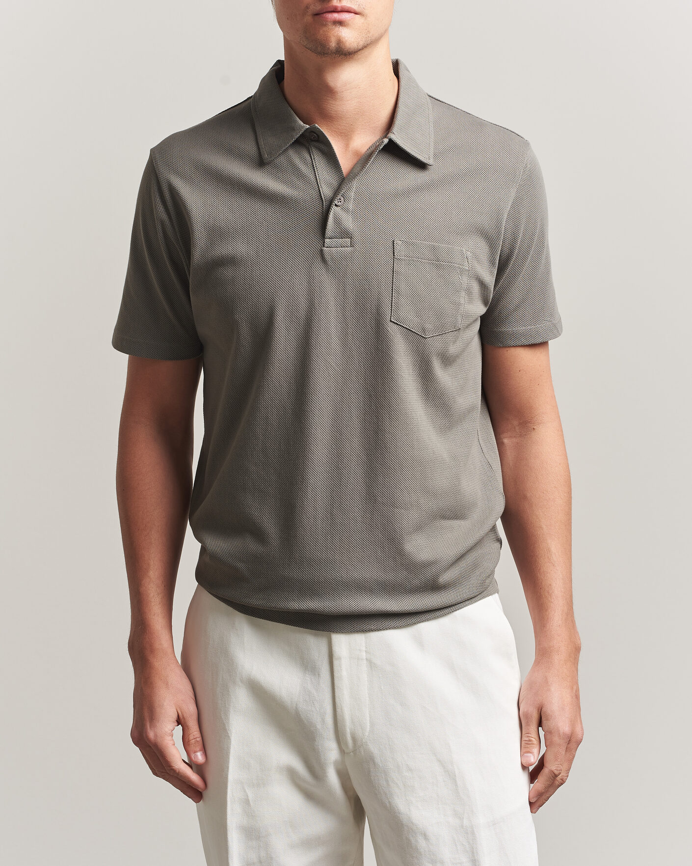 Sunspel Riviera Polo Shirt Fossil Grey at CareOfCarl.com