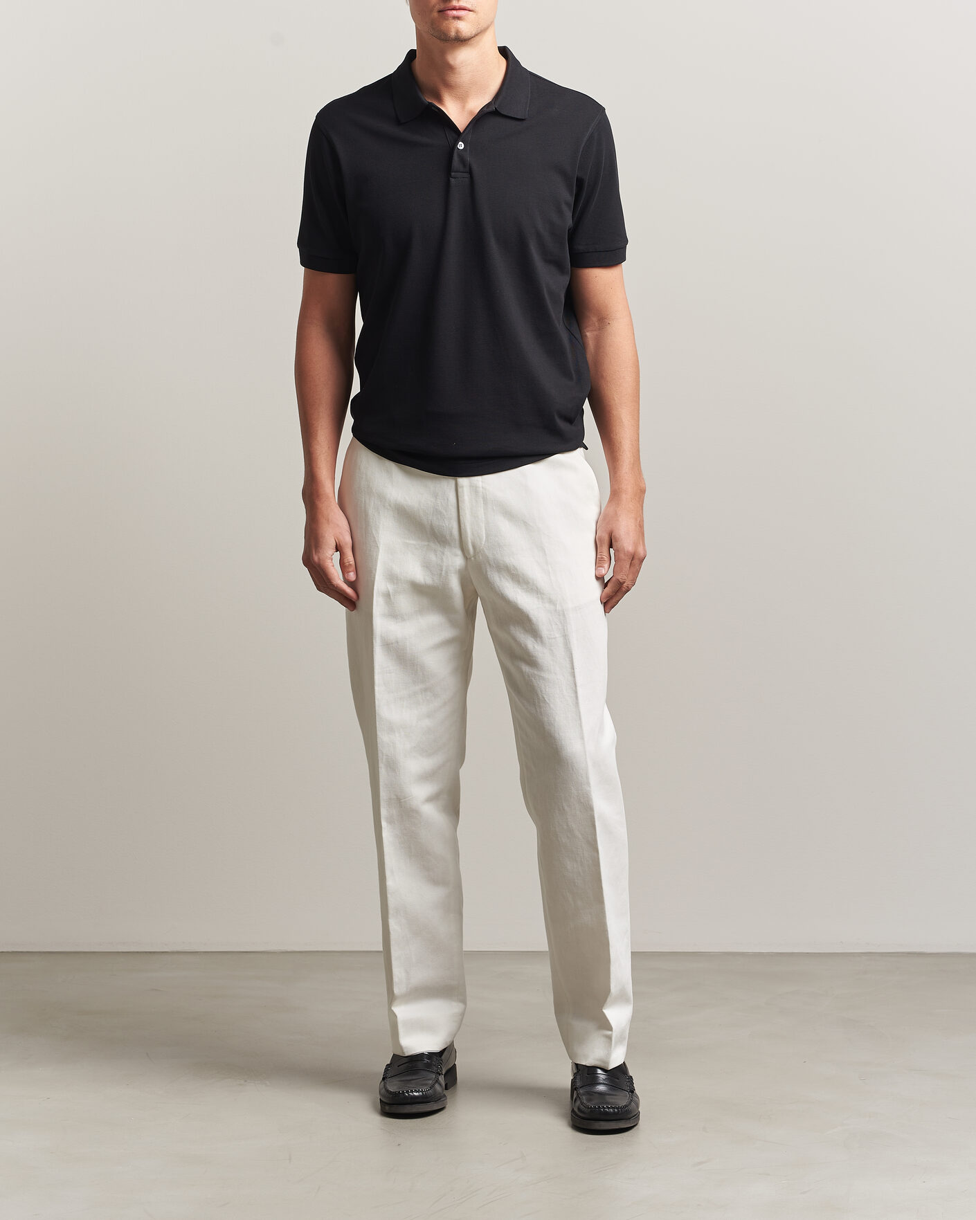 Men | Polo Shirts | Sunspel | Short Sleeve Pique Polo Black