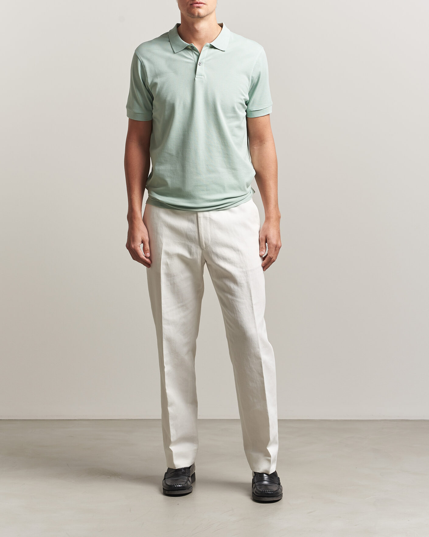 Men | Polo Shirts | Sunspel | Short Sleeve Pique Polo Laurel Green