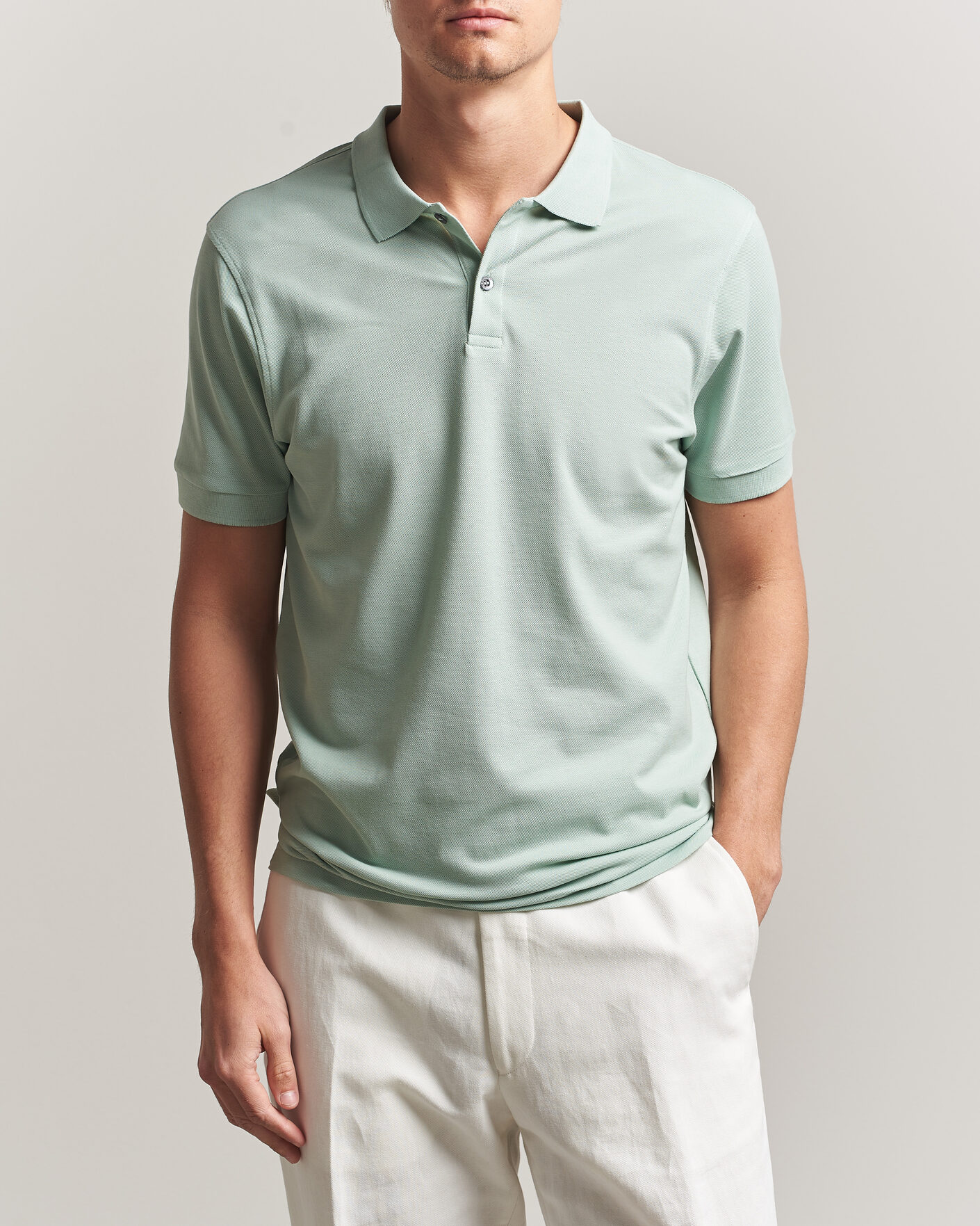 Sunspel Short Sleeve Pique Polo Laurel Green at CareOfCarl.com