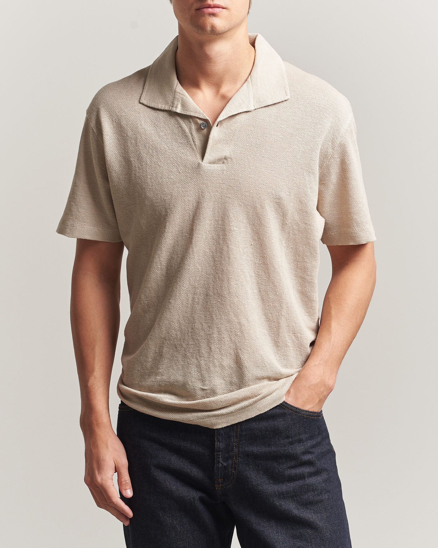 Sunspel Linen Pique Polo Hazelwood at CareOfCarl.com