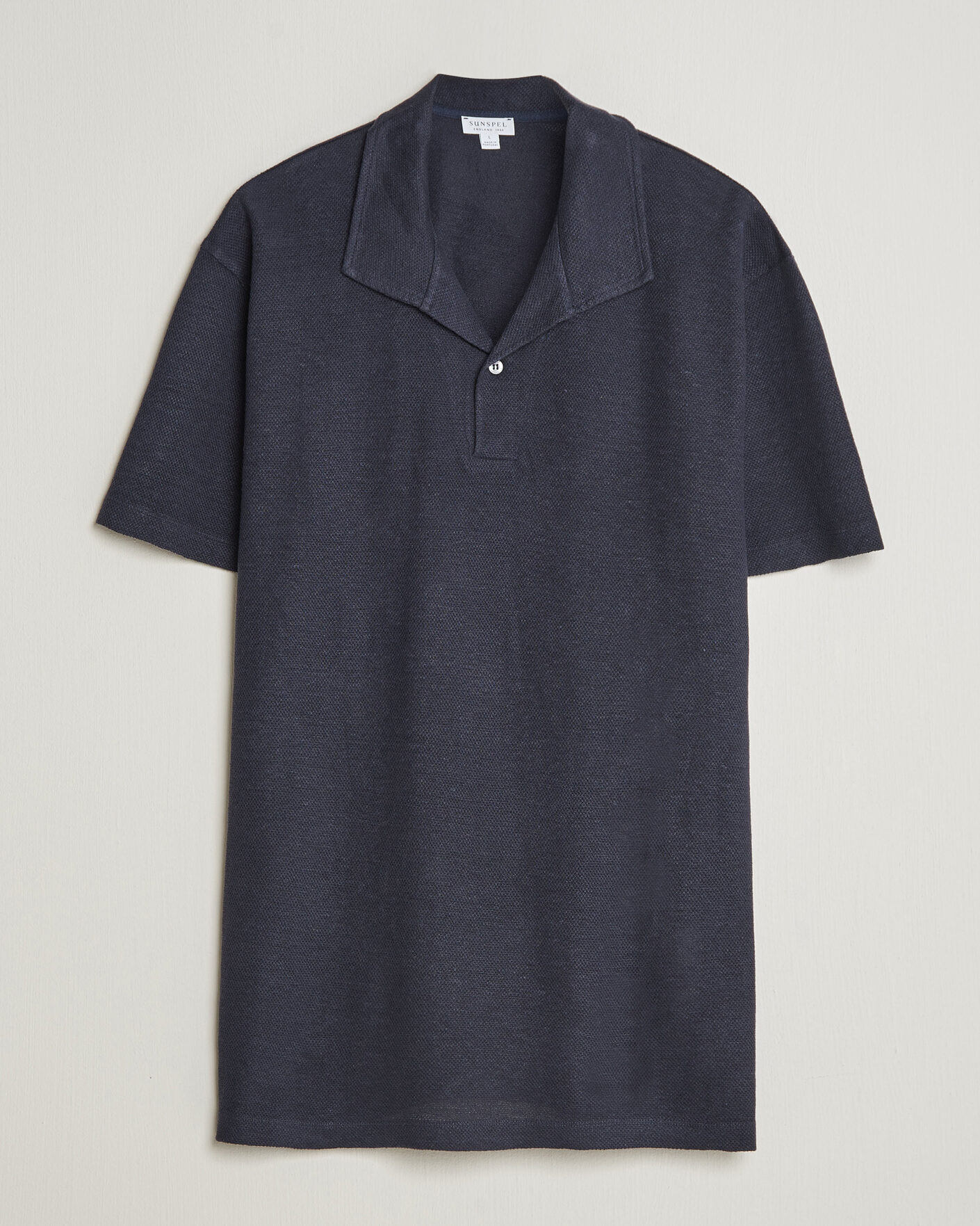 Men | Polo Shirts | Sunspel | Cotton/Linen Pique Polo Navy