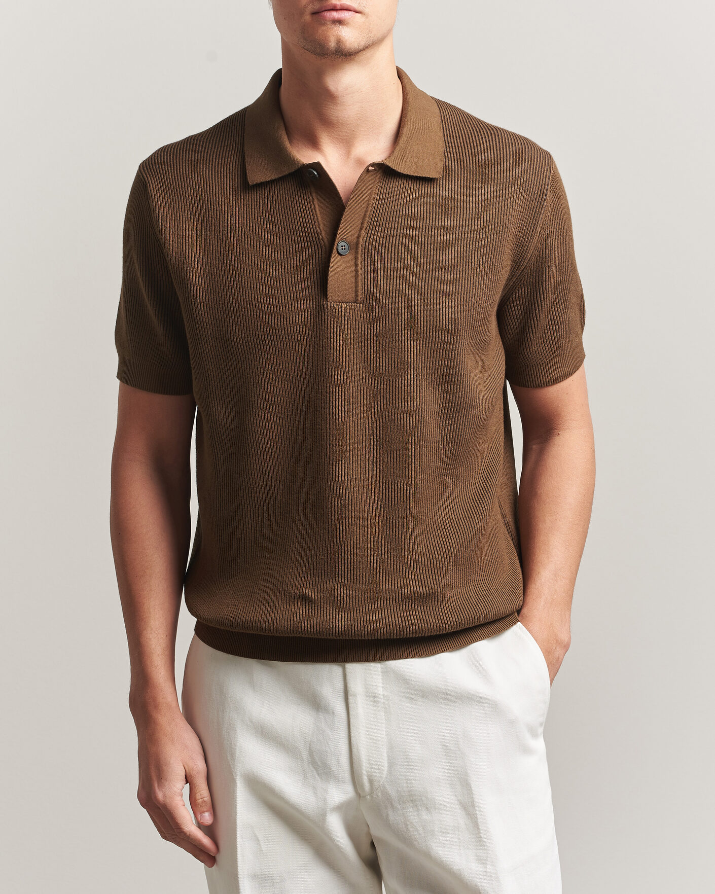 Sunspel Knitted Cotton Rib Polo Bronze at CareOfCarl.com