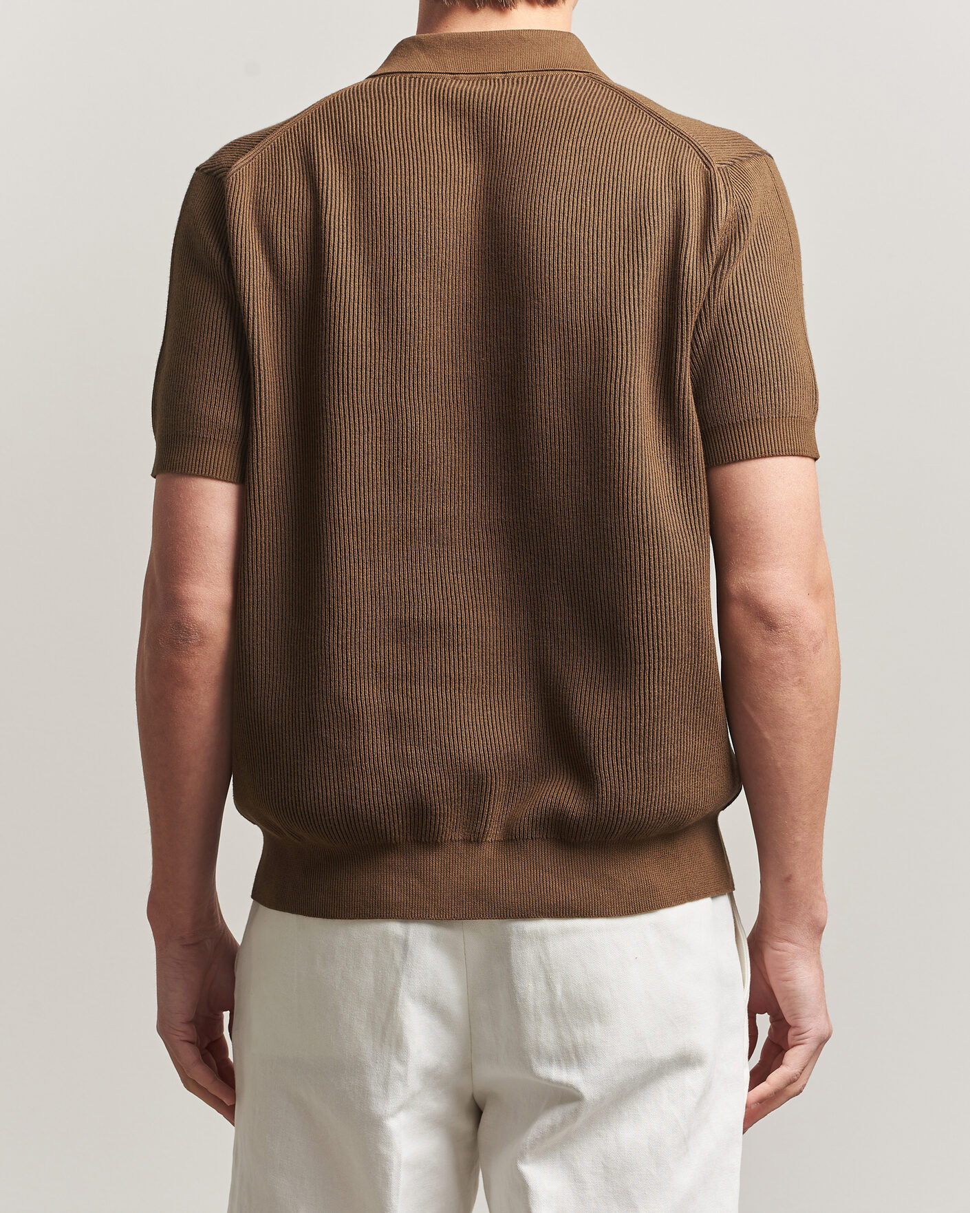 Sunspel Knitted Cotton Rib Polo Bronze at CareOfCarl.com