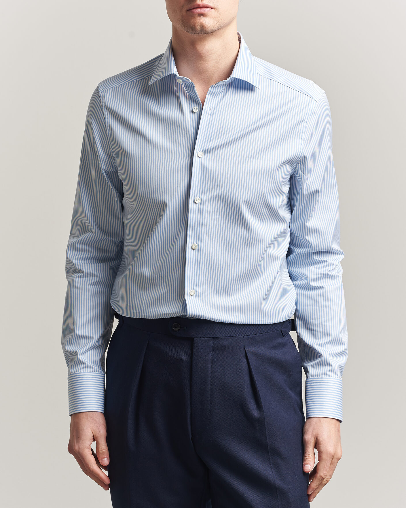 Men | Shirts | Stenströms | Slimline Stripe Cut Away Shirt Light Blue