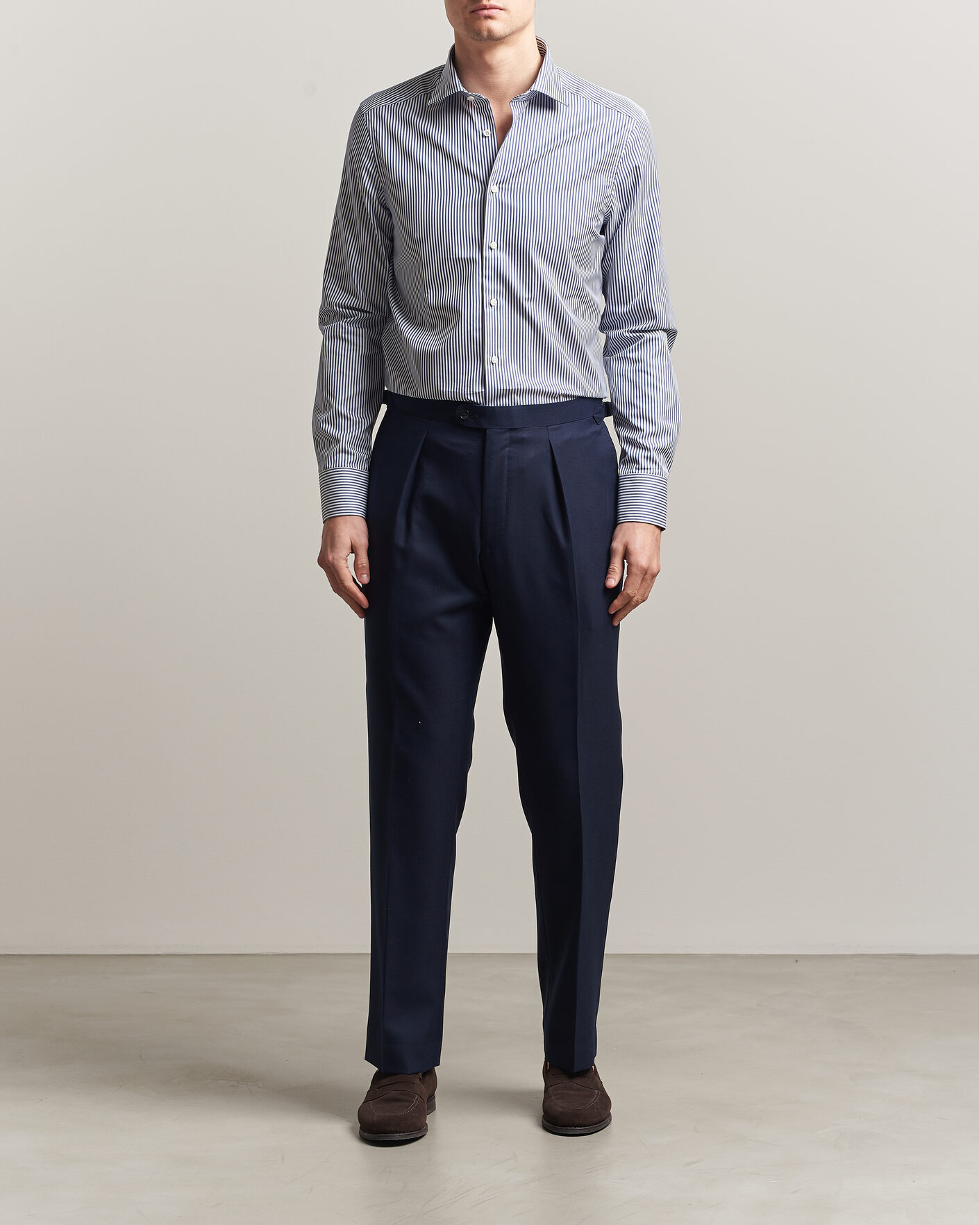 Men | Shirts | Stenströms | Slimline Stripe Cut Away Shirt Navy