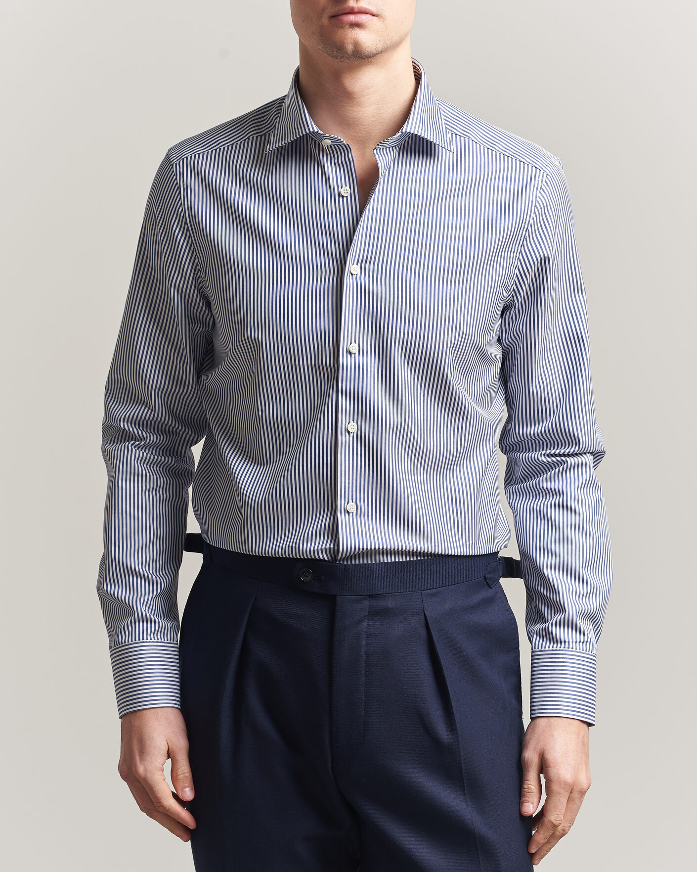 Men | Shirts | Stenströms | Slimline Stripe Cut Away Shirt Navy