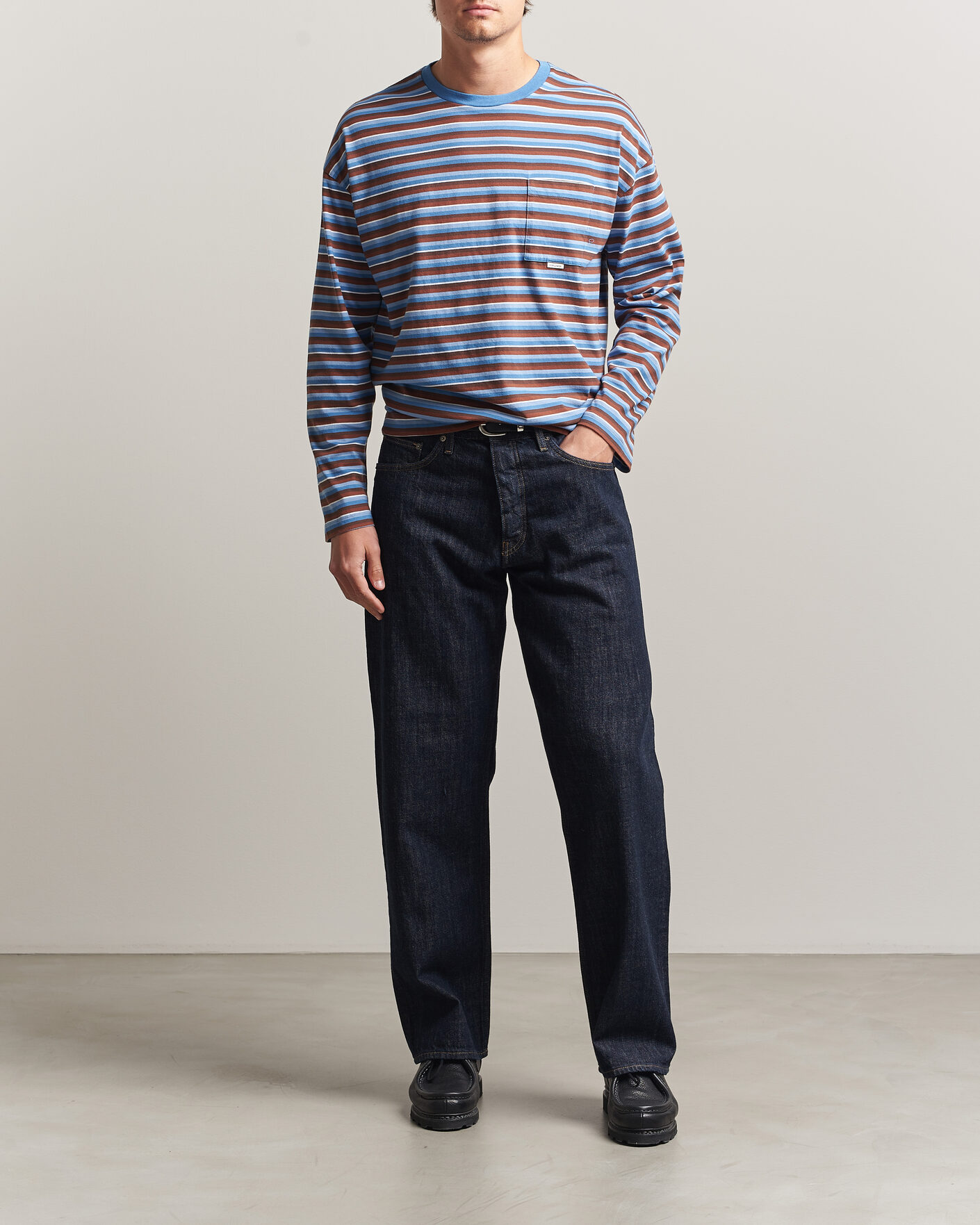 Men | T-Shirts | Sunflower | Long Sleeve Pocket Tee Blue Stripe