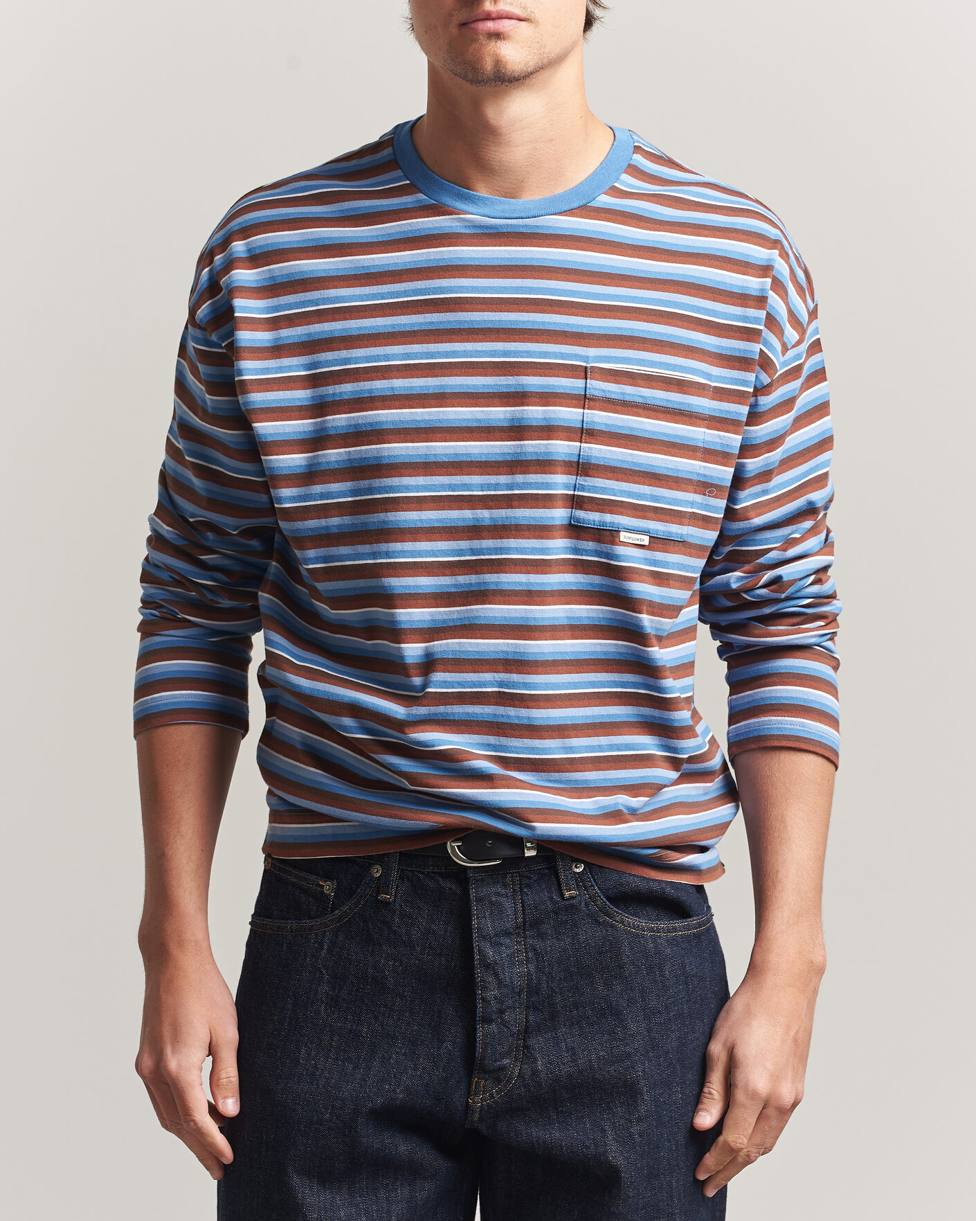 Men | T-Shirts | Sunflower | Long Sleeve Pocket Tee Blue Stripe