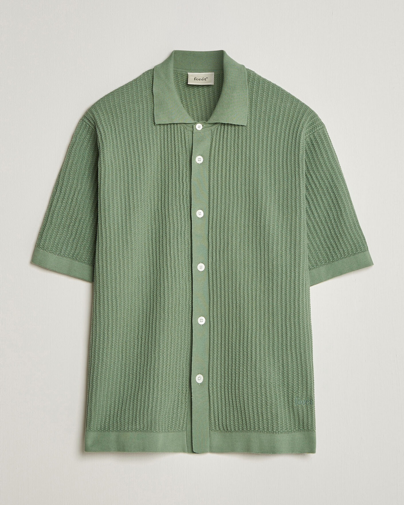 Men | Shirts | Forét | Barrow Short Sleeve Knitted Cotton Shirt Green Oxide