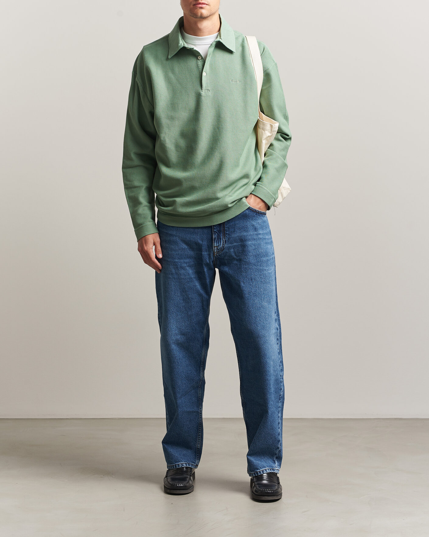 Men | Sweaters & Knitwear | Forét | Herb Textured Knit Polo Green Oxide