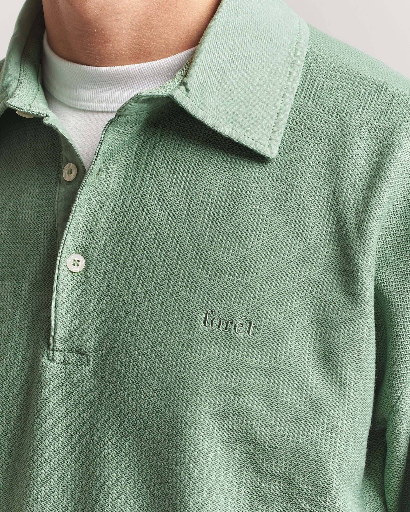 Men | Sweaters & Knitwear | Forét | Herb Textured Knit Polo Green Oxide
