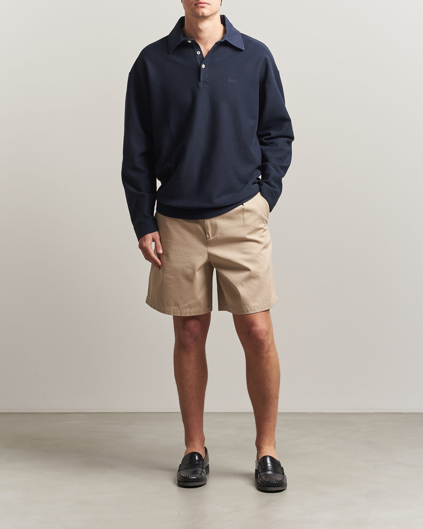 Men | Sweaters & Knitwear | Forét | Herb Textured Knit Polo Navy