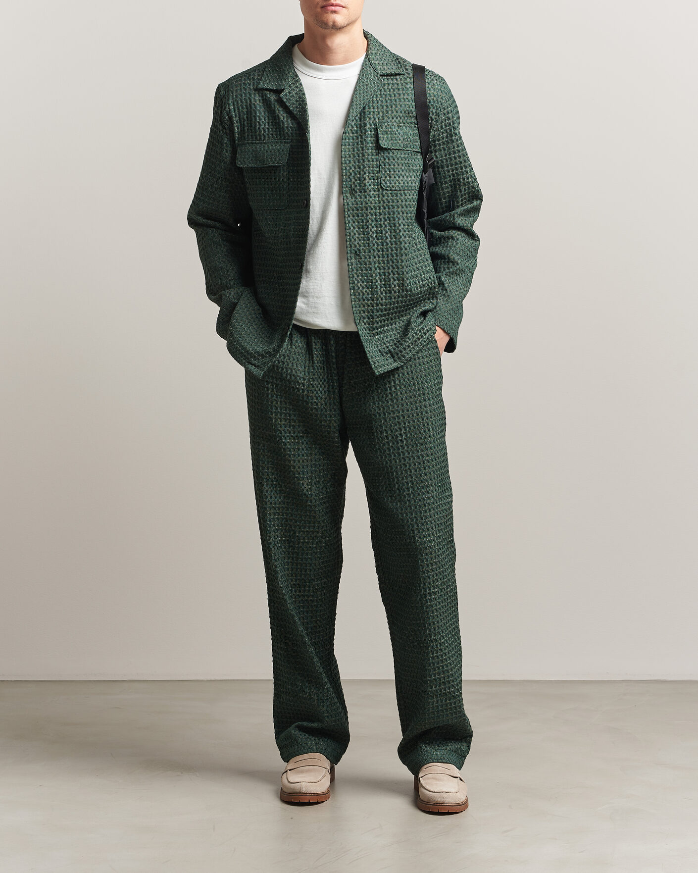 Men | Trousers | LES DEUX | Check Seersucker Casual Pants Pine Green