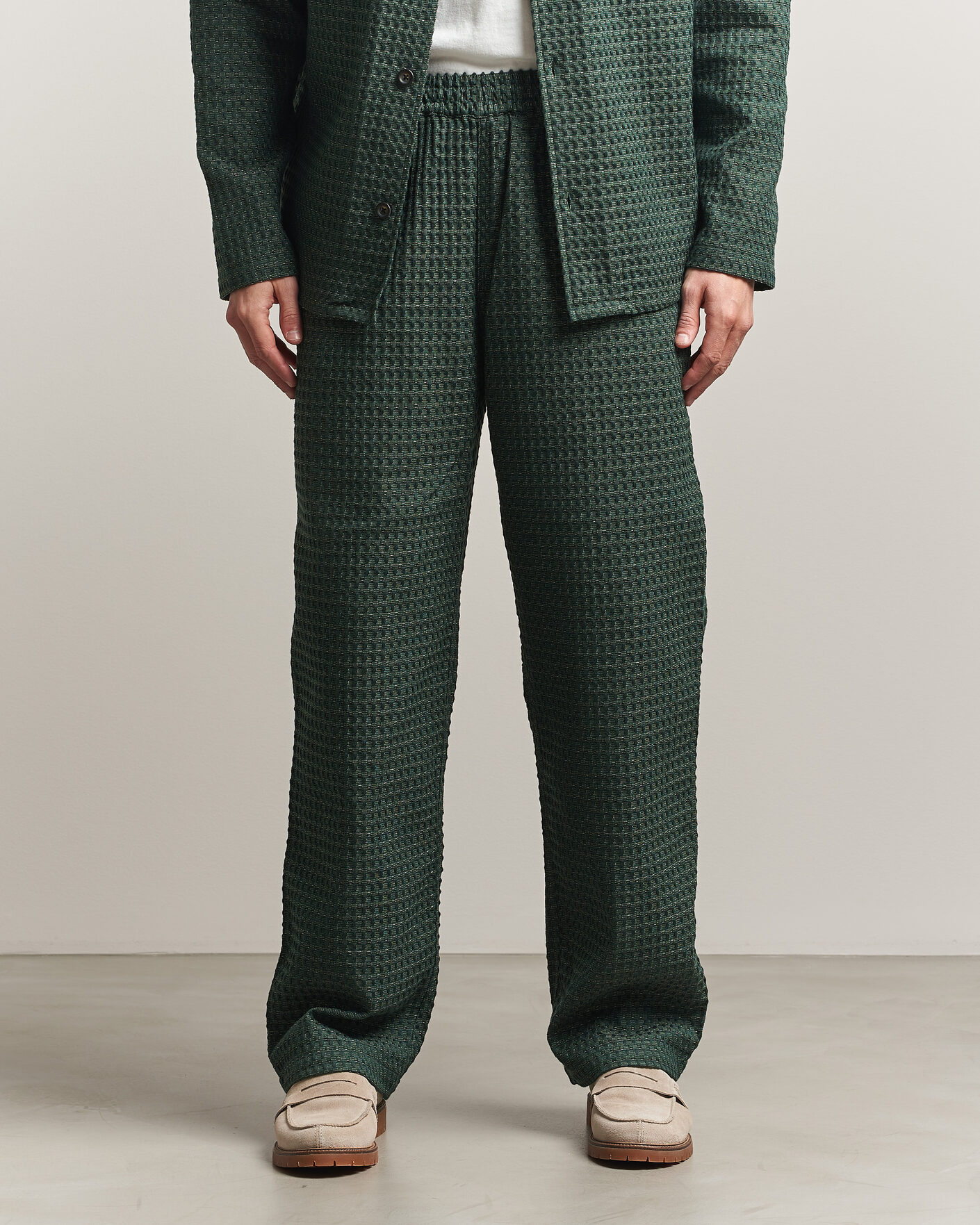 Men | Trousers | LES DEUX | Check Seersucker Casual Pants Pine Green