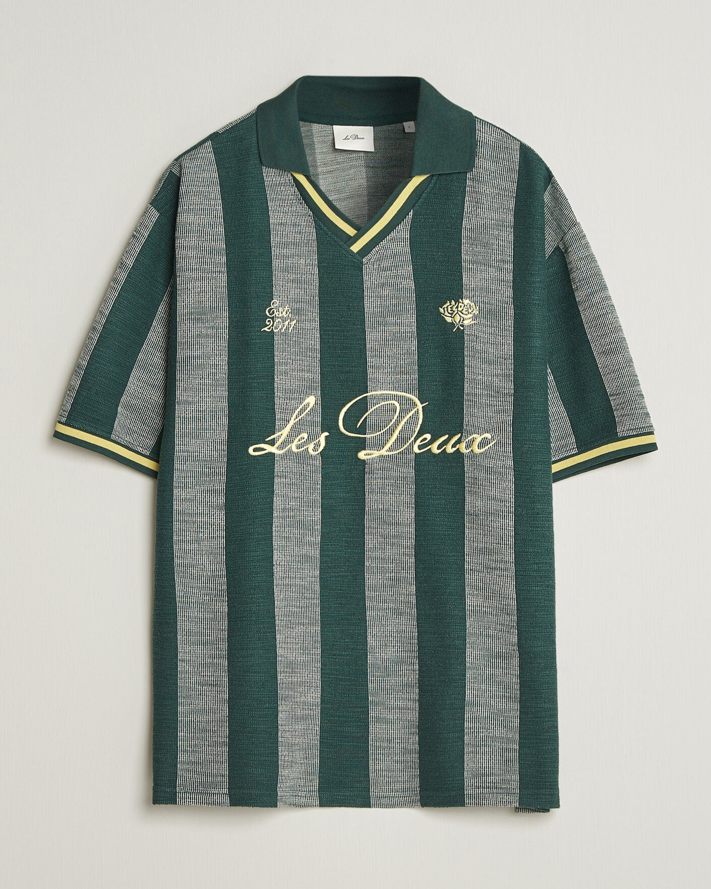 Men | Webshop news | LES DEUX | Stripe Jacquard Football Jersey Pine Green