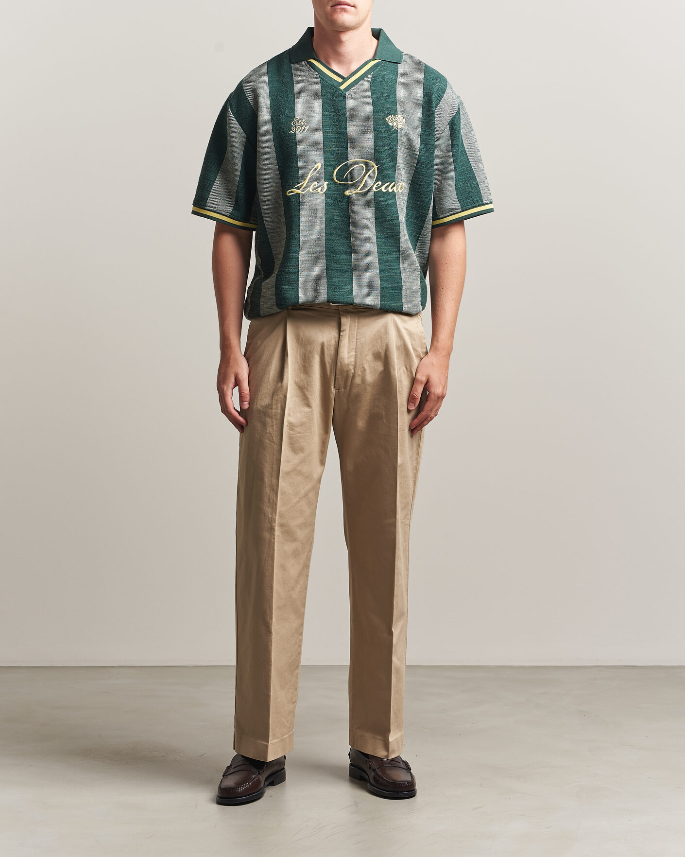 Men | Polo Shirts | LES DEUX | Stripe Jacquard Football Jersey Pine Green