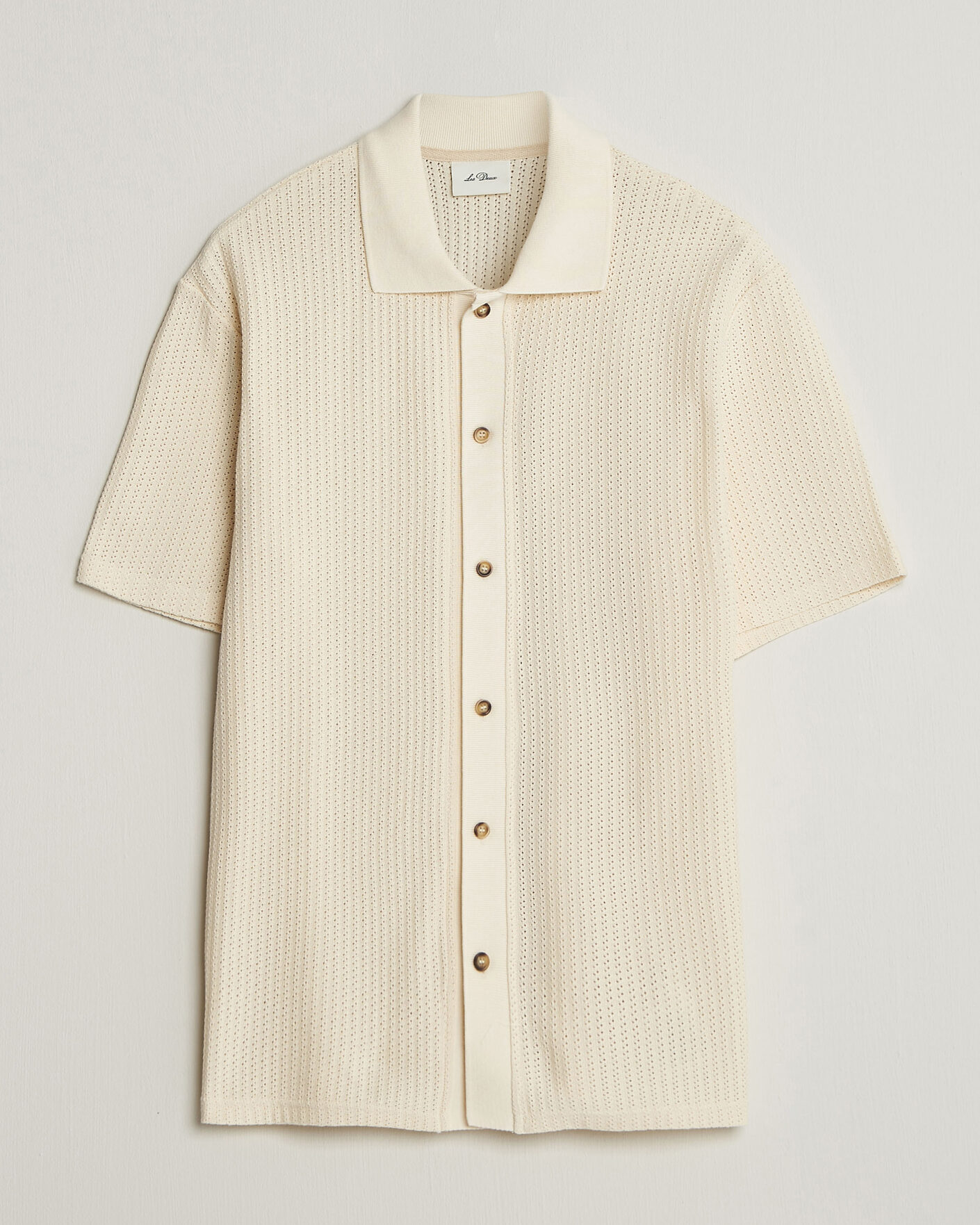 Men | Shirts | LES DEUX | Pointelle Short Sleeve Knitted Shirt Eggnog White